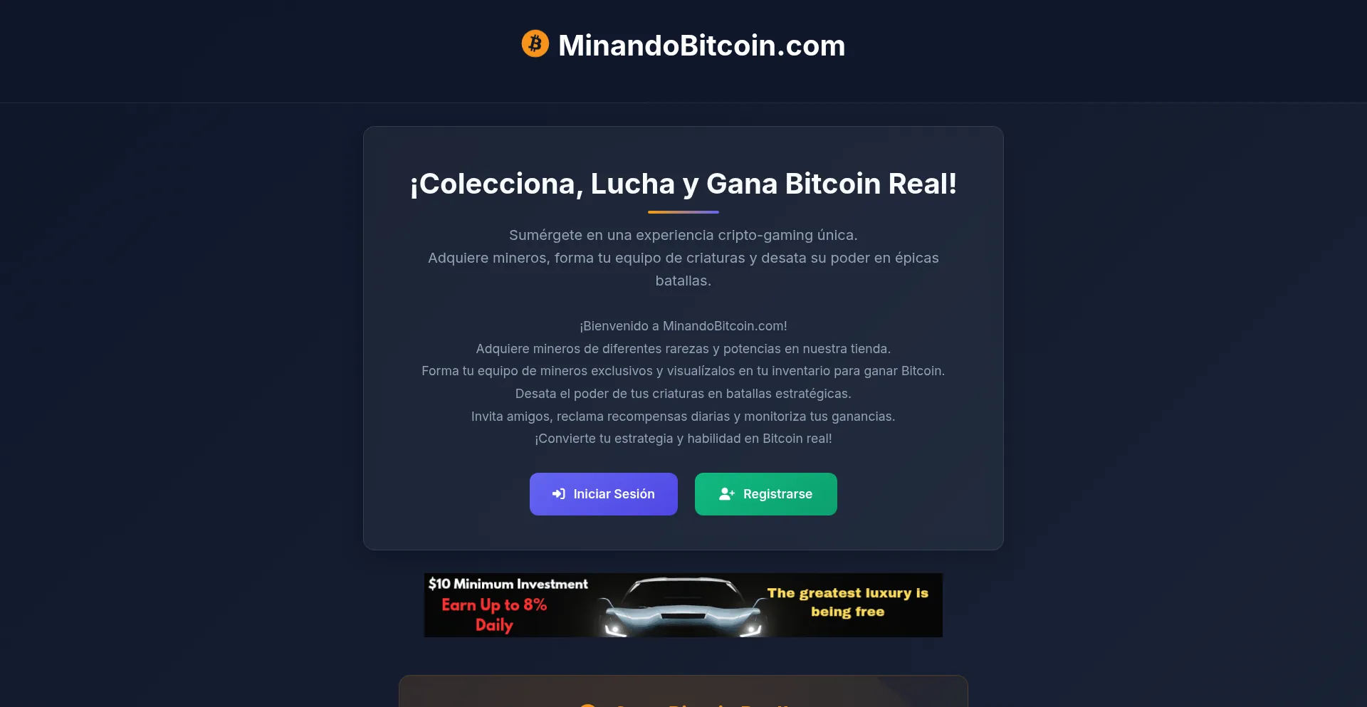 Website screenshot of Minandobitcoin.com