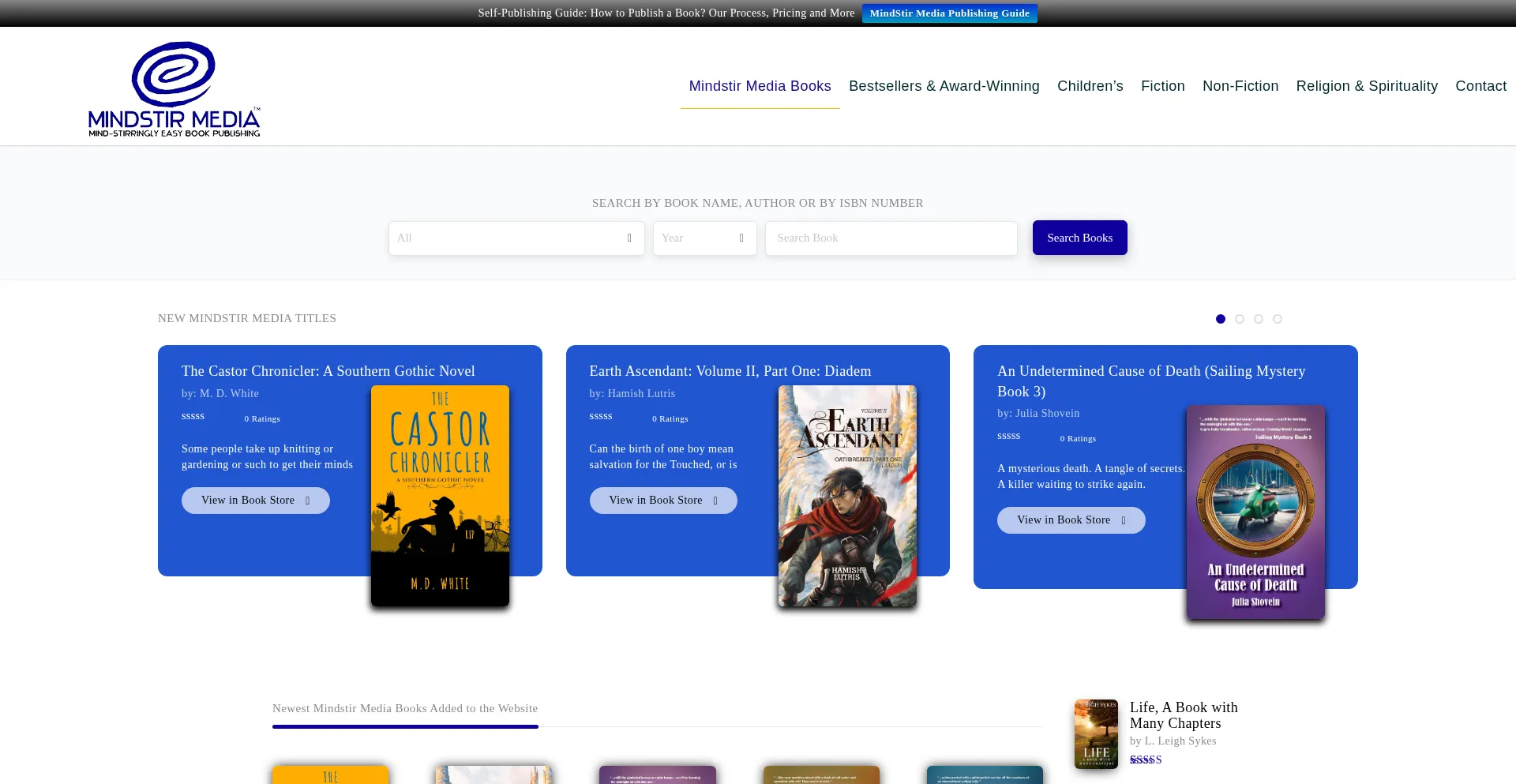 Website screenshot of Mindstirmediabooks.com