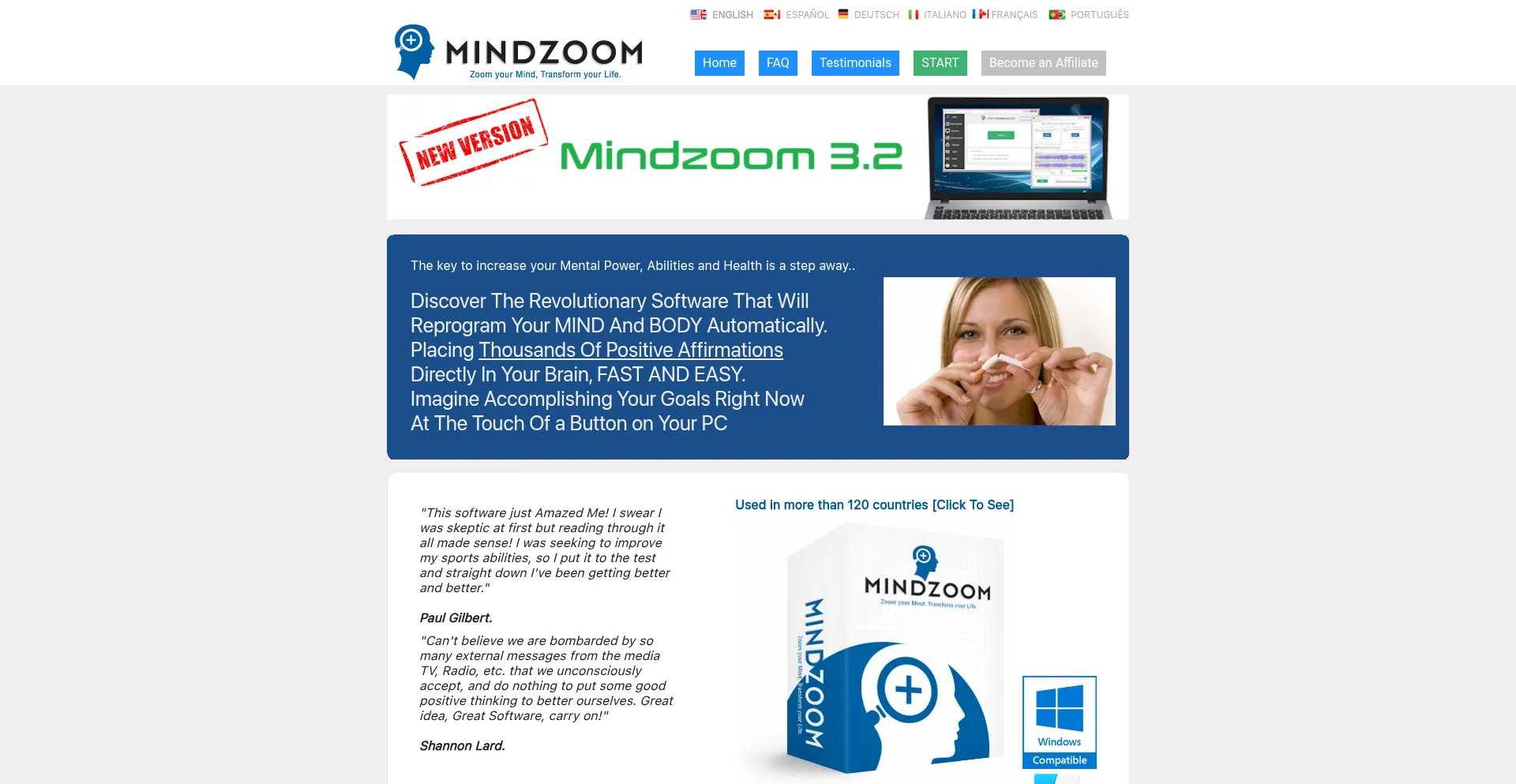 Website screenshot of Mindzoom.net