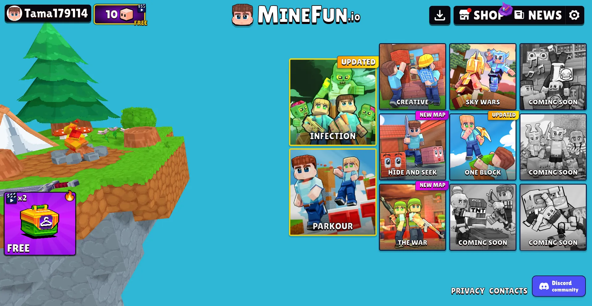 Website screenshot of Minefun.io