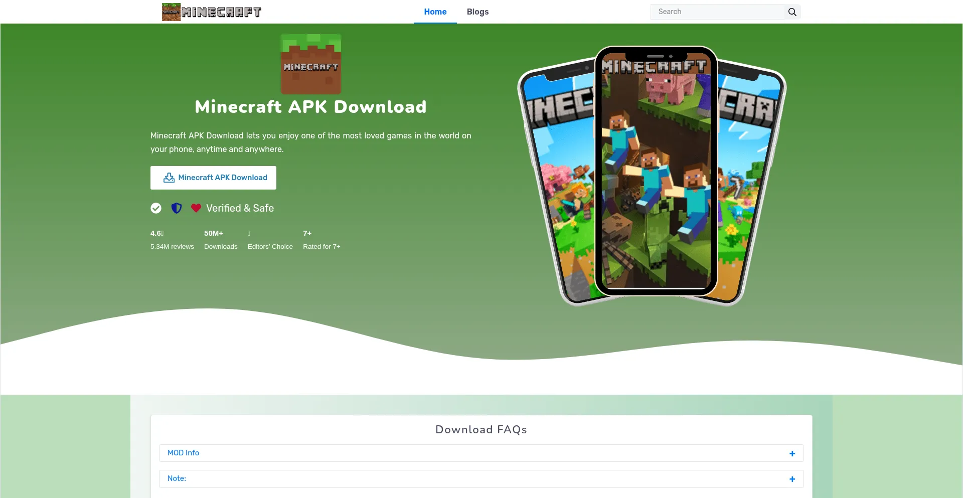 Website screenshot of Minekraftapkmod.com