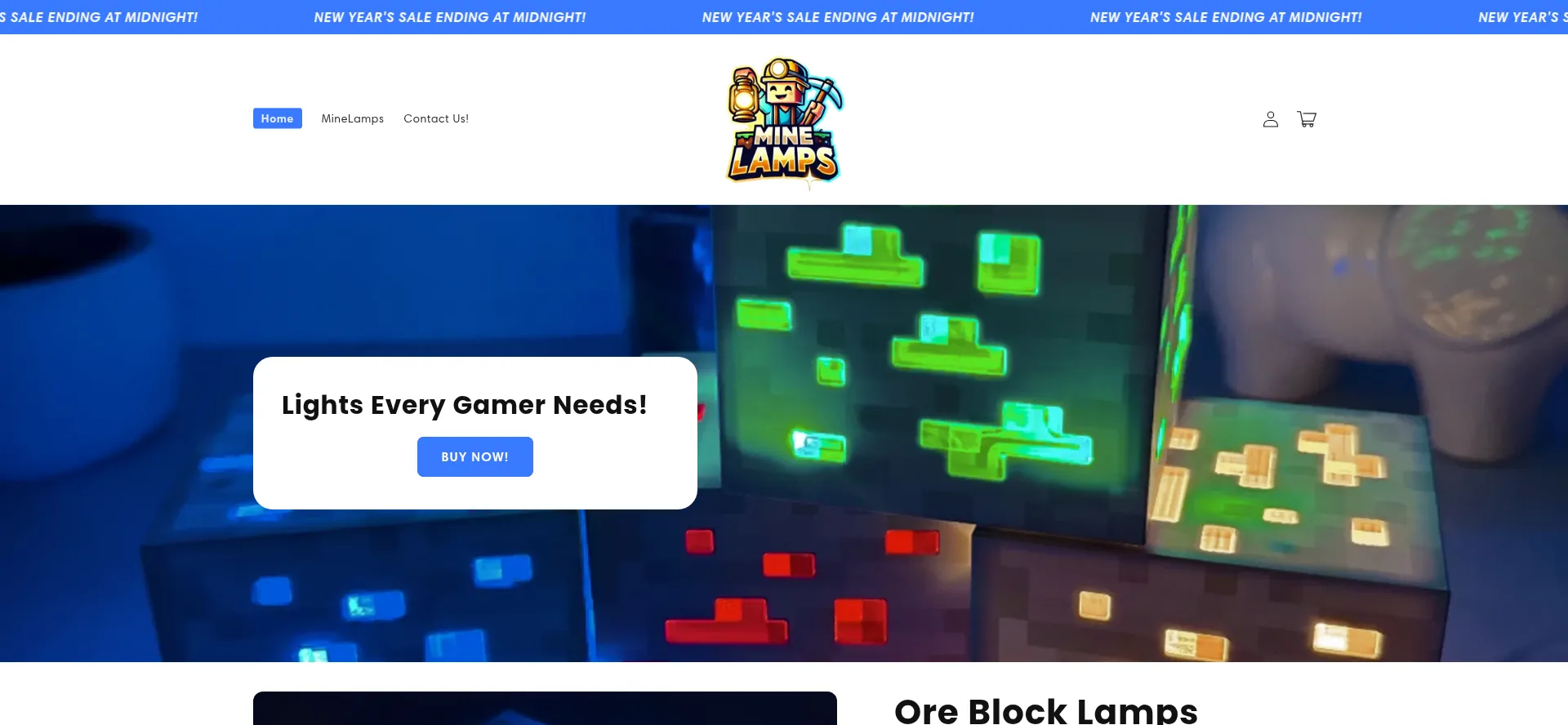 Website screenshot of Minelampsco.com