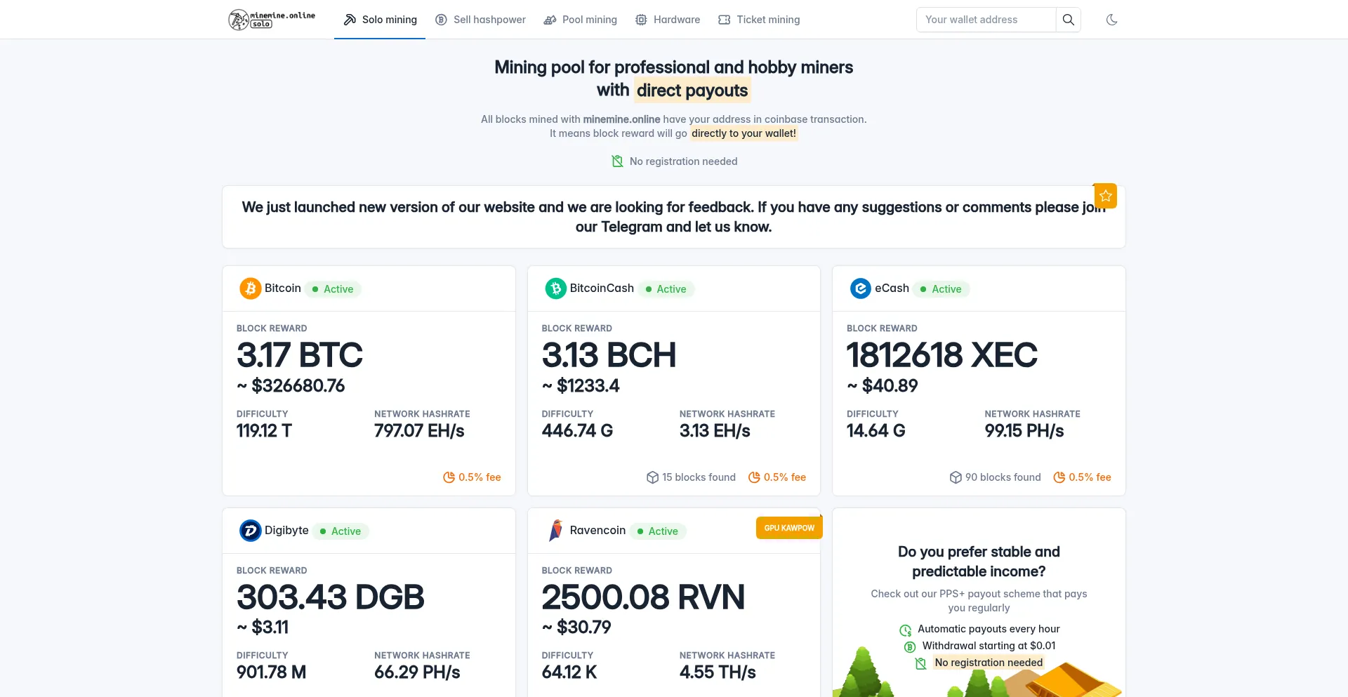 Website screenshot of Minemine.online