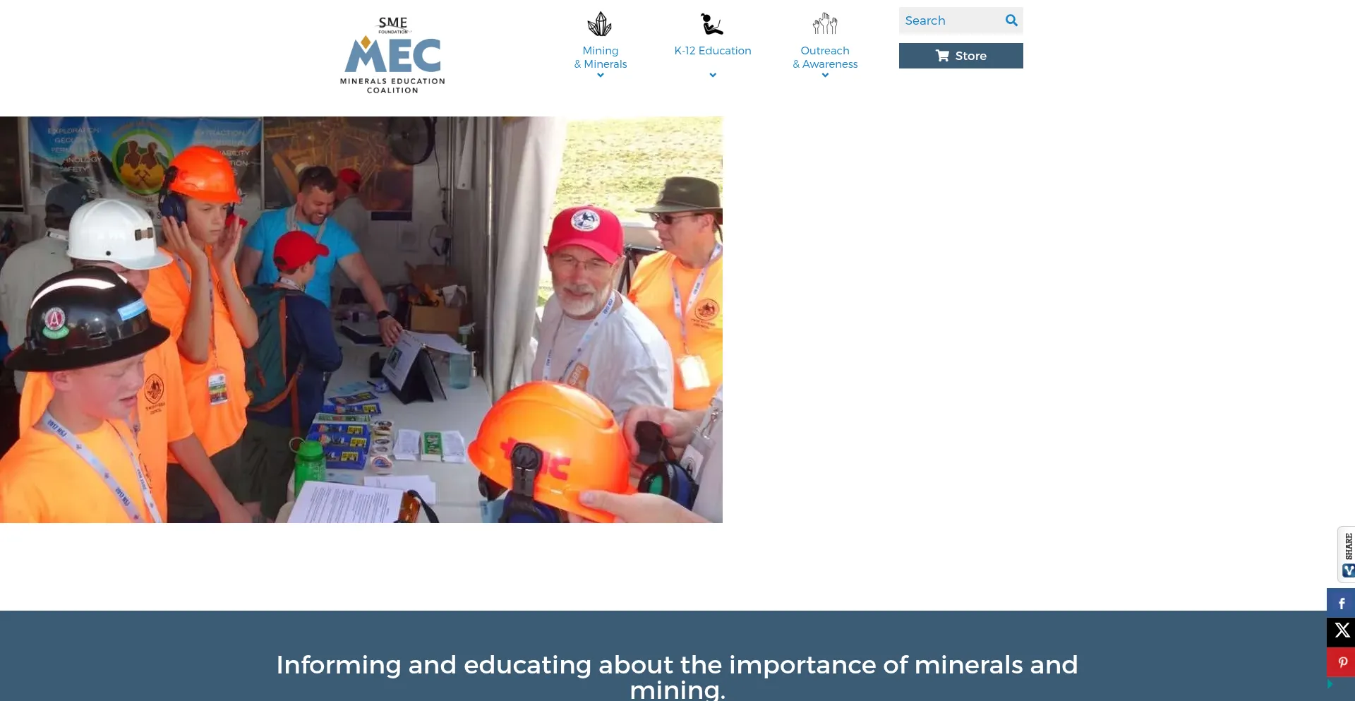 Website screenshot of Mineralseducationcoalition.org