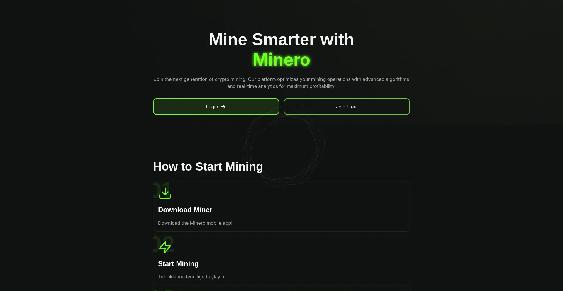 Website screenshot of Mineroapp.com