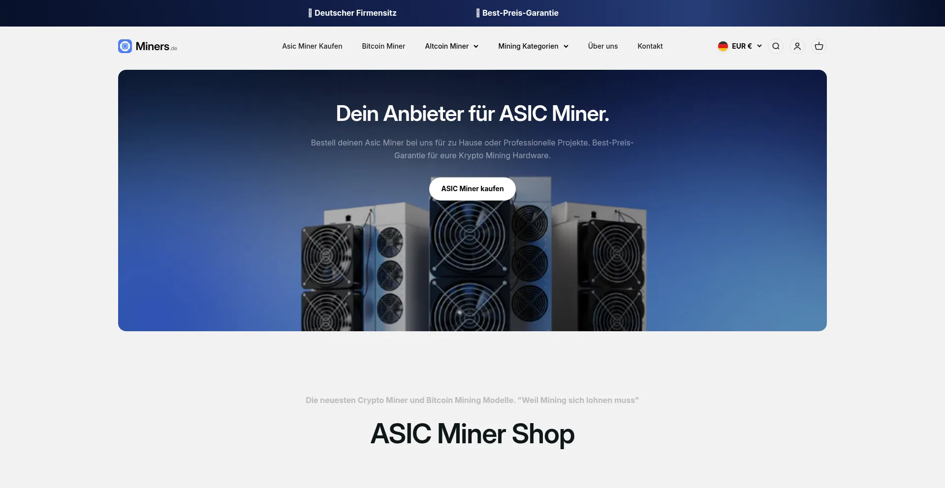 Website screenshot of Miners.de