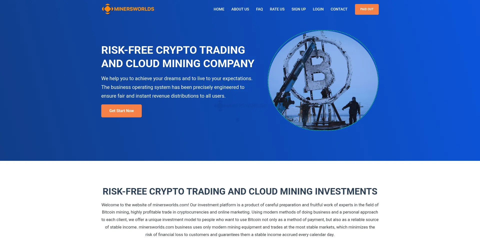 Website screenshot of Minersworlds.com