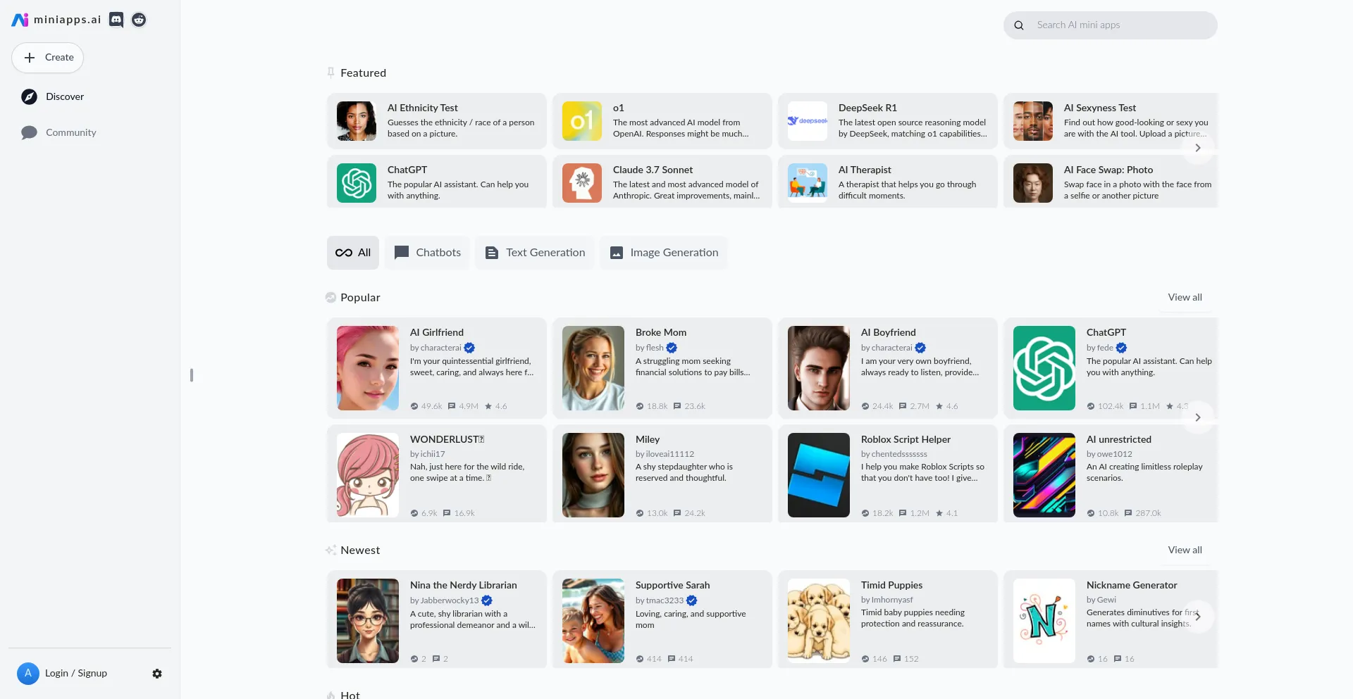 Website screenshot of Miniapps.ai
