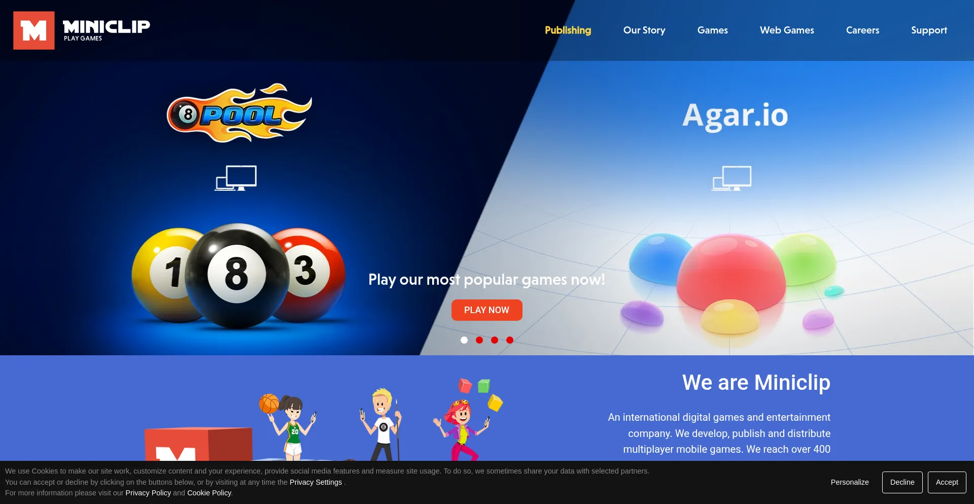 Website screenshot of Miniclip.com
