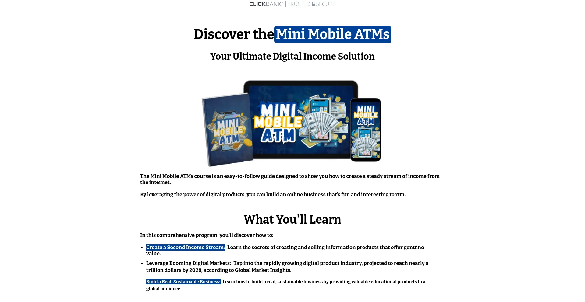 Website screenshot of Minimobileatm.com