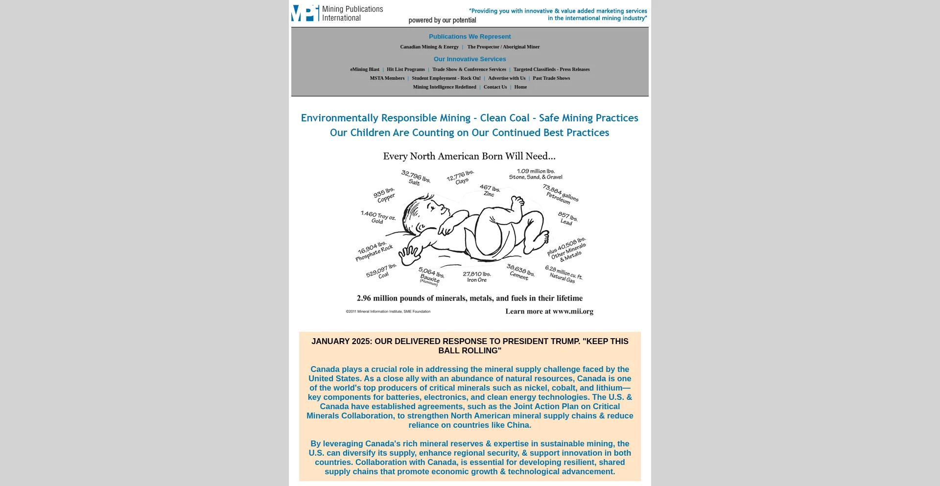 Website screenshot of Miningpublications.com