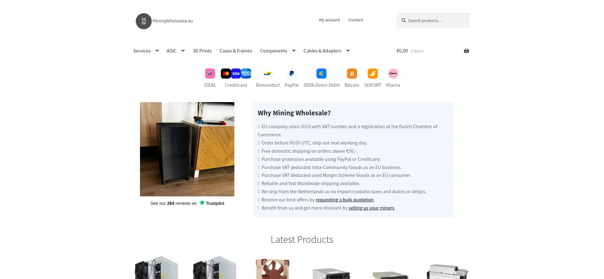 Website screenshot of Miningwholesale.eu