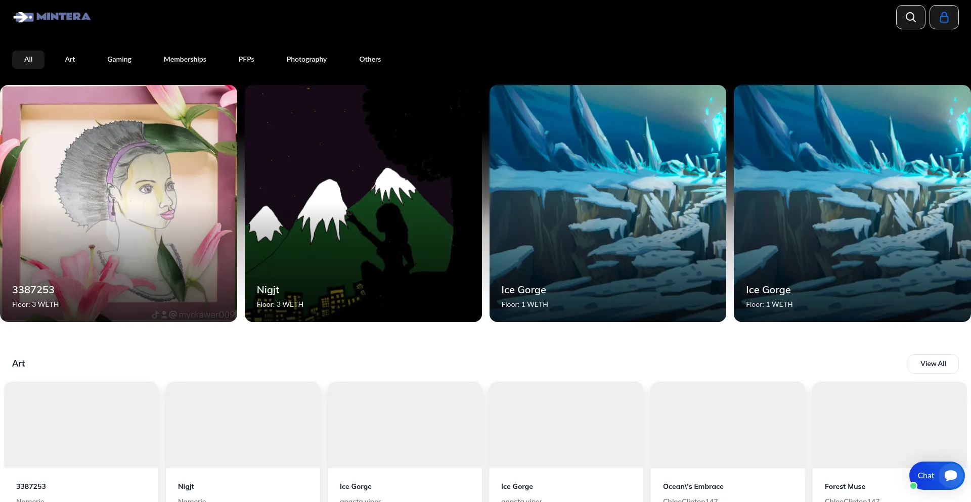 Website screenshot of Mintera.art