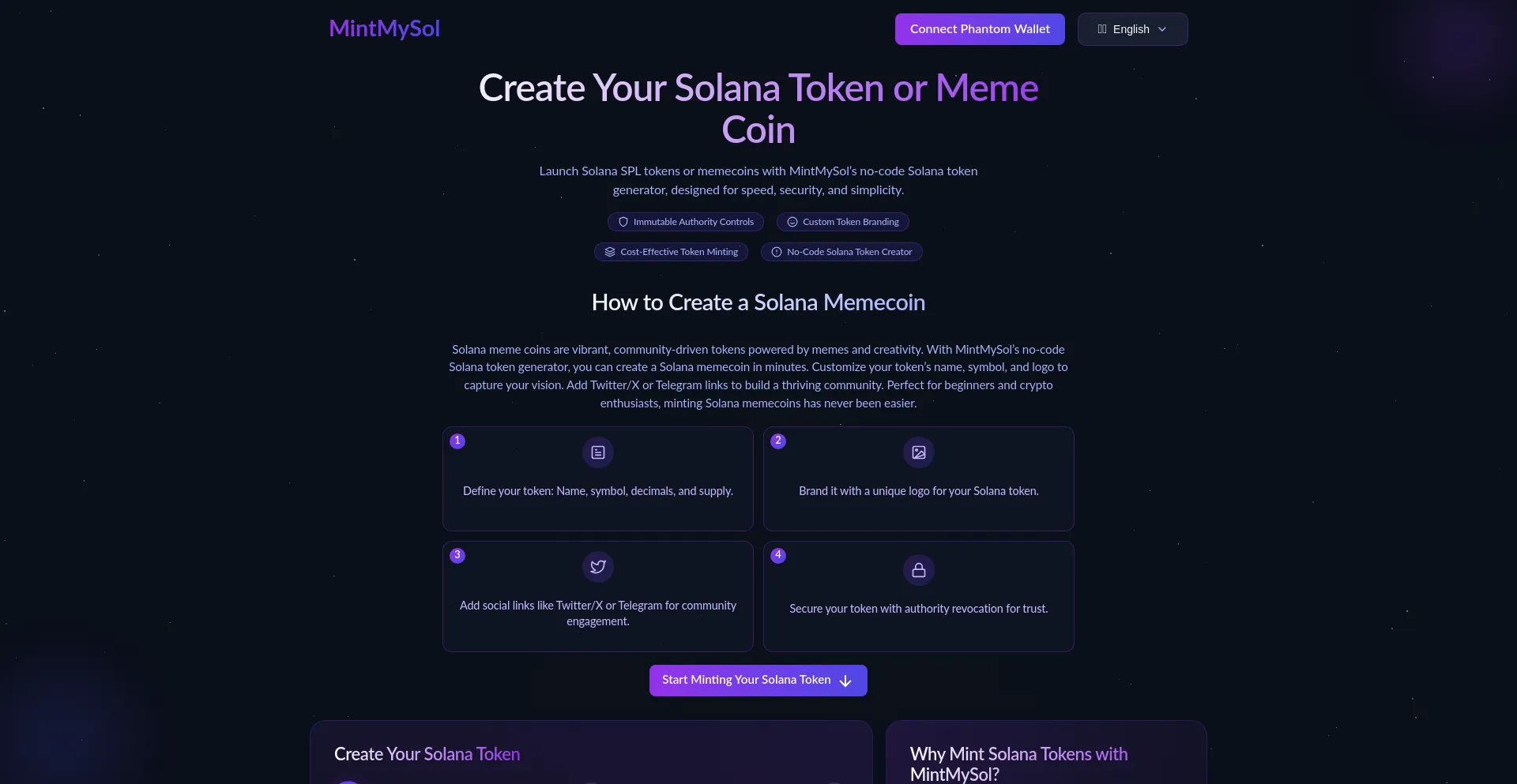 Website screenshot of Mintmysol.com