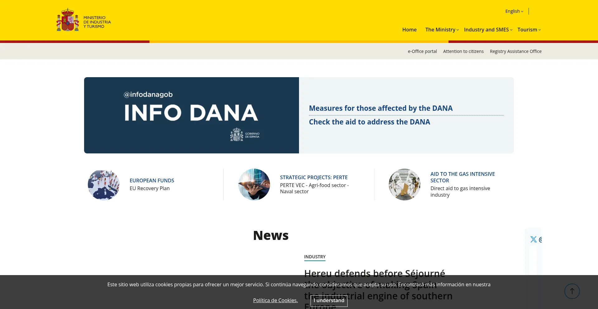 Website screenshot of Mintur.gob.es
