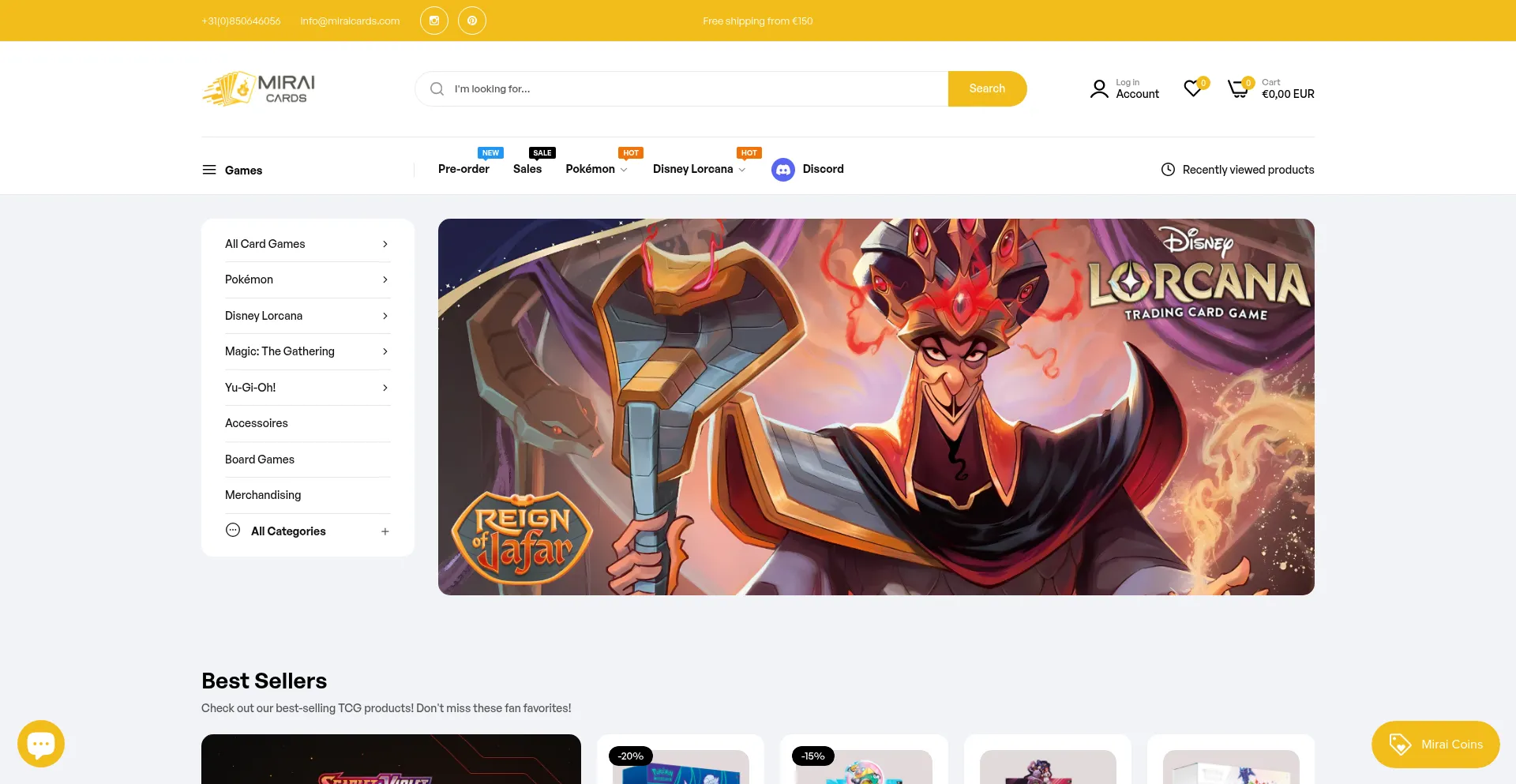 Website screenshot of Miraicards.com
