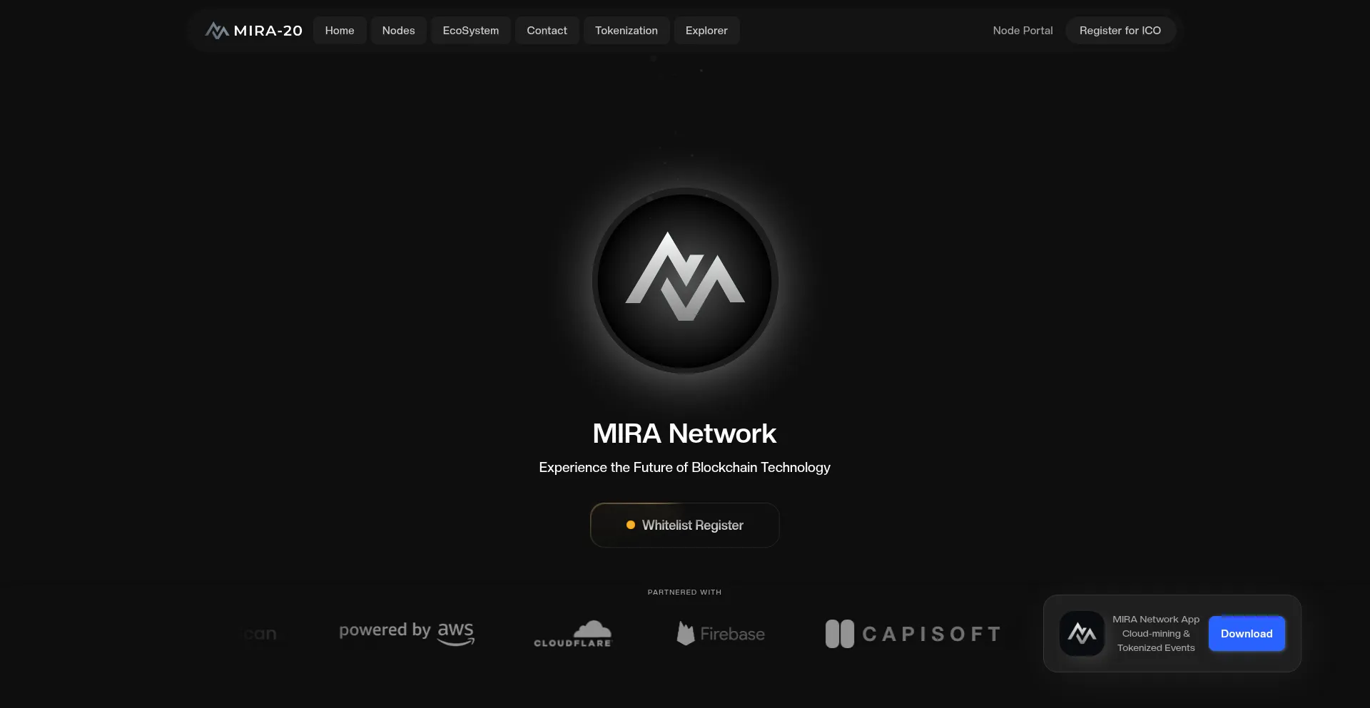 Website screenshot of Miranetwork.io