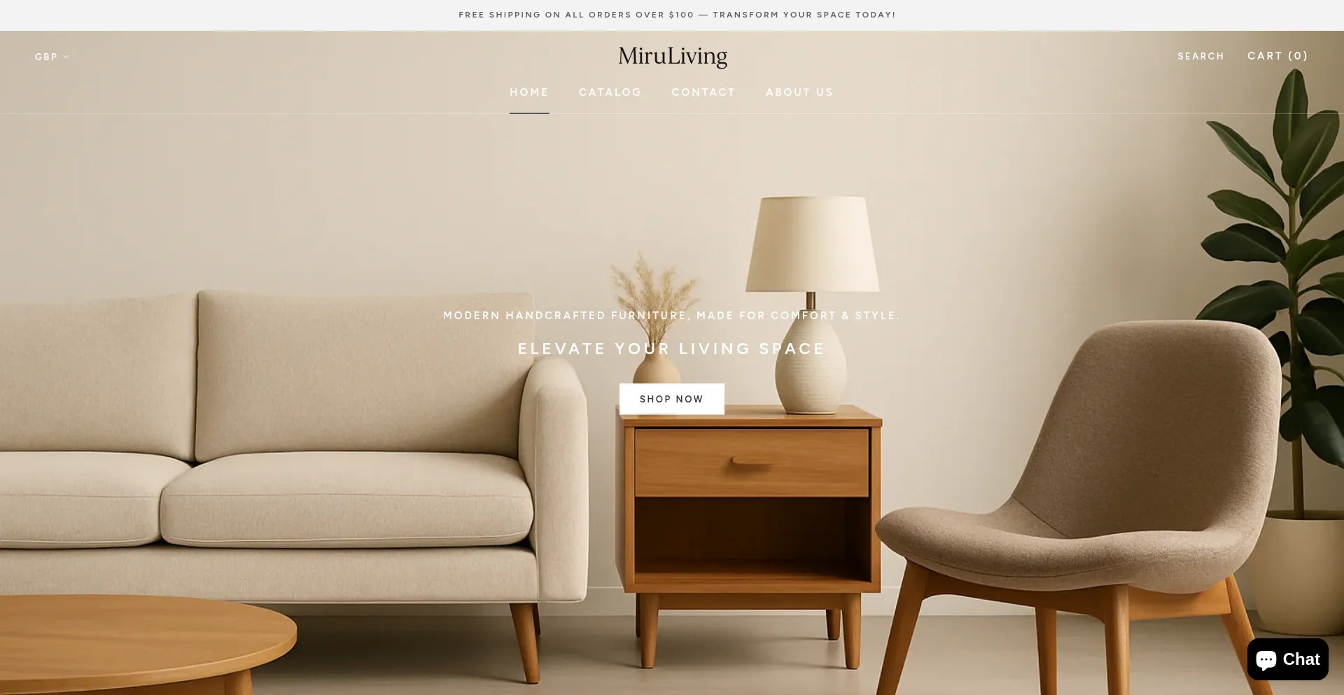 Website screenshot of Miruliving.com