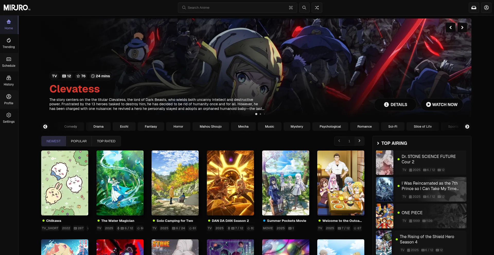 Website screenshot of Miruro.to