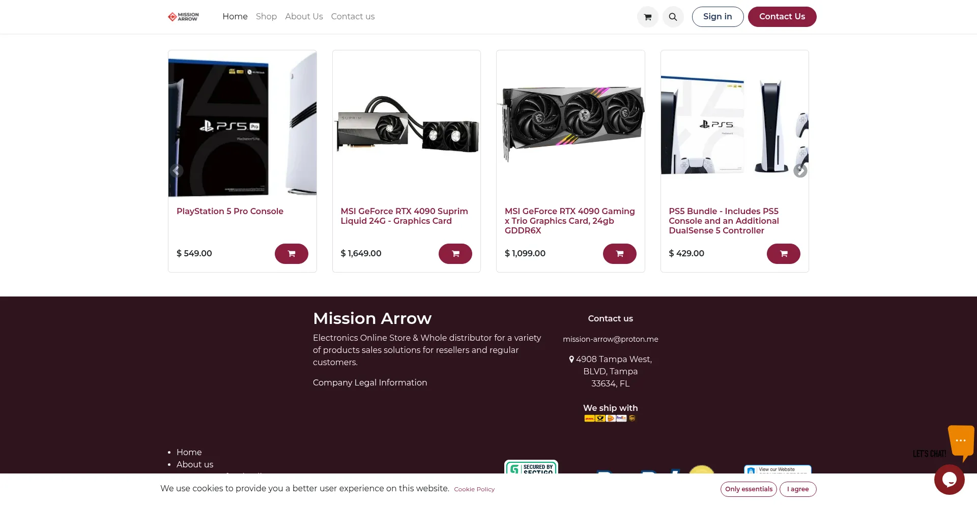 Website screenshot of Mission-arrow.odoo.com