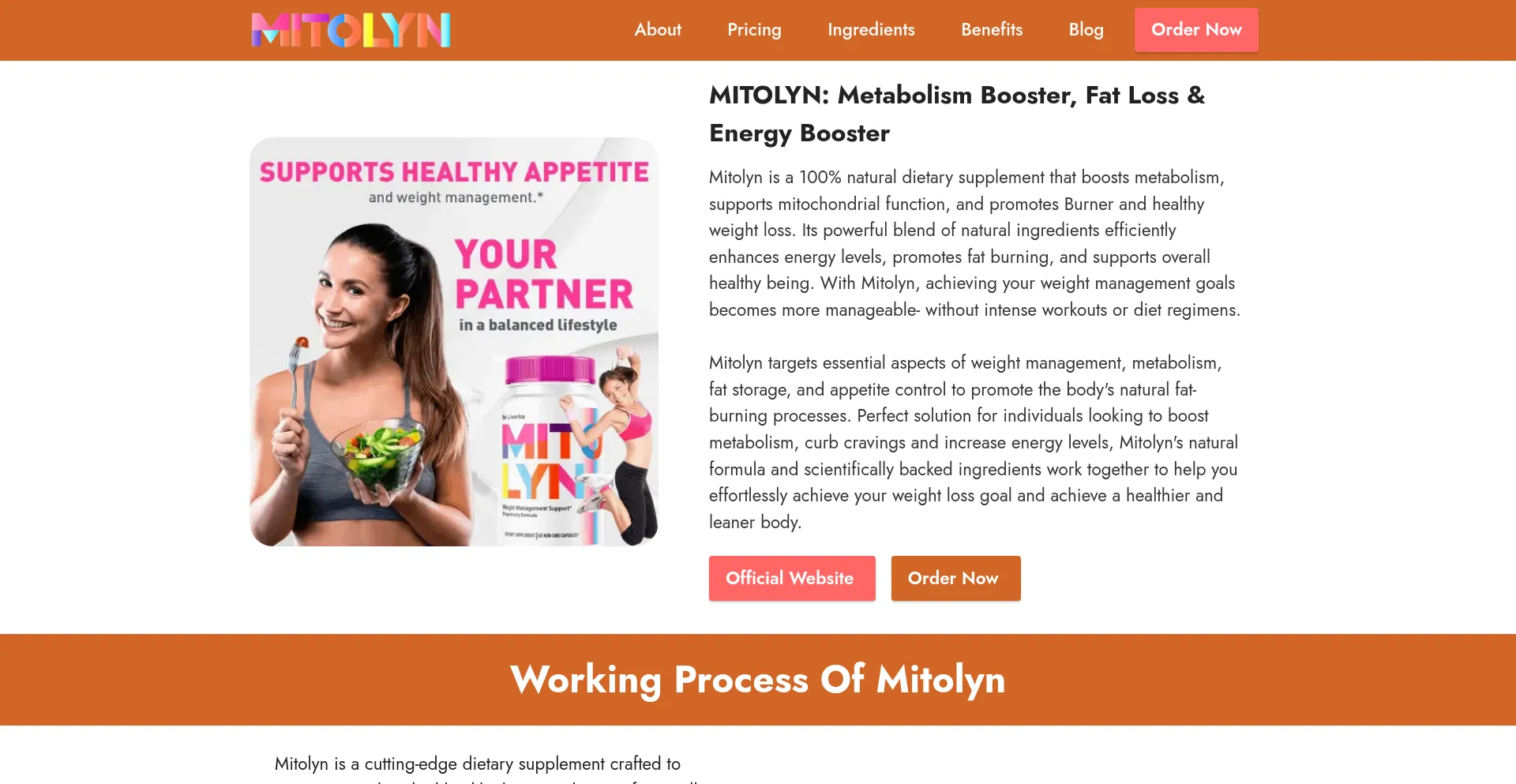 Website screenshot of Mitolynfatloss.com