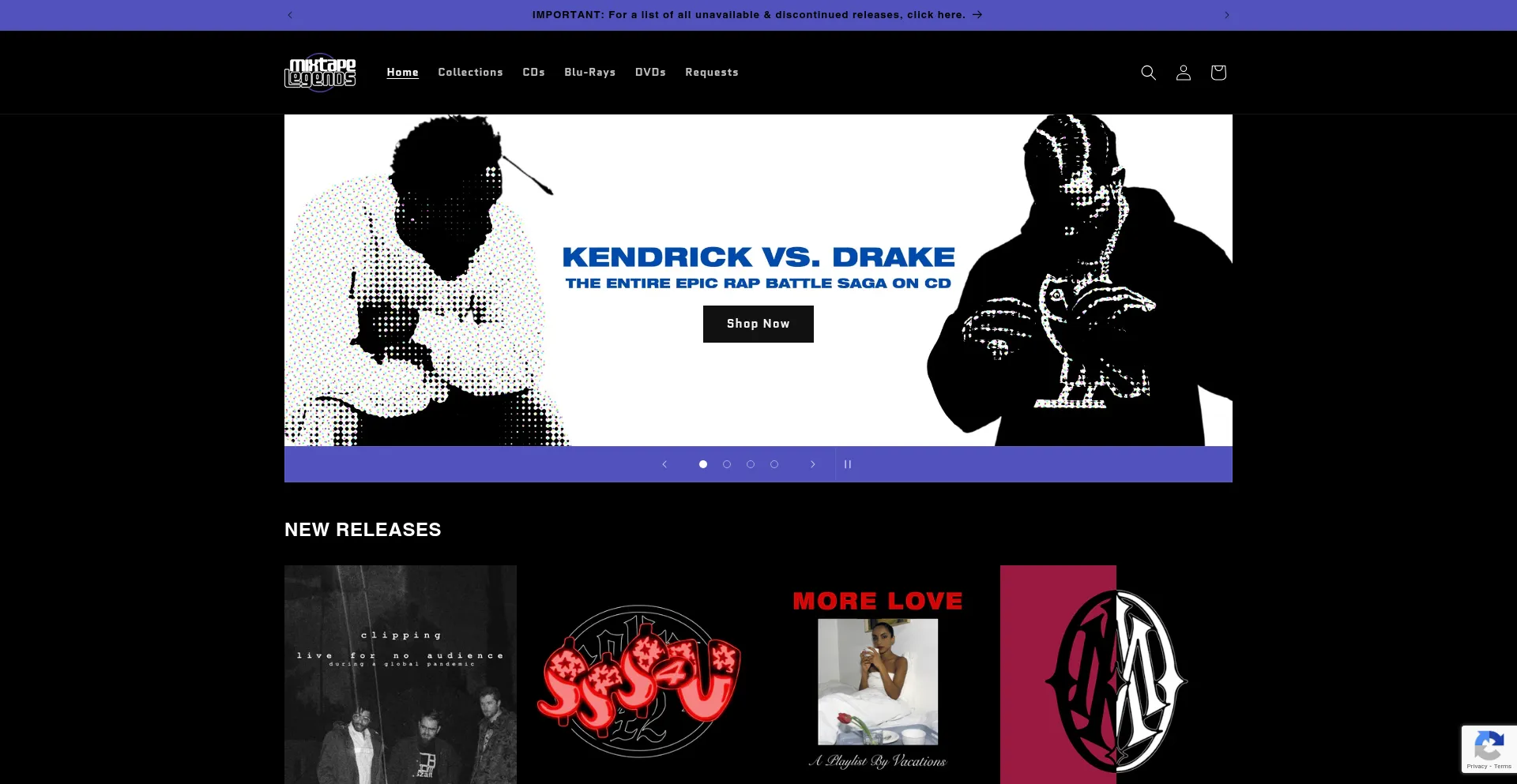 Website screenshot of Mixtape-legends.com