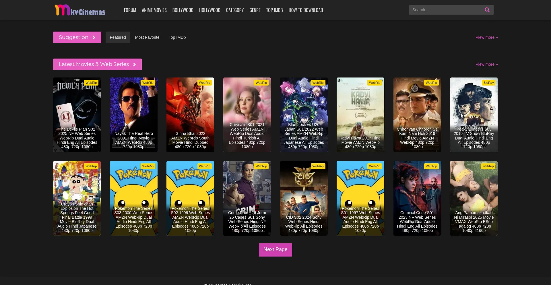 Website screenshot of Mkvcinemas.how