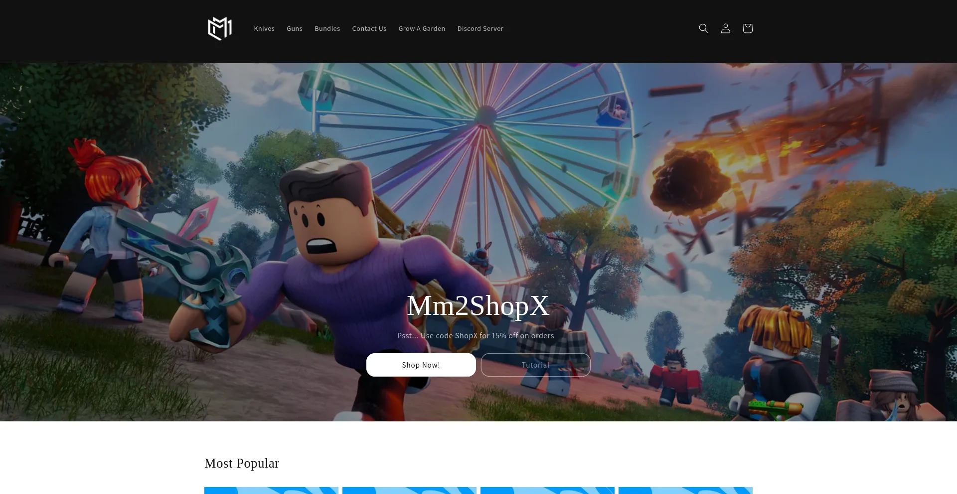 Website screenshot of Mm2shopx.com