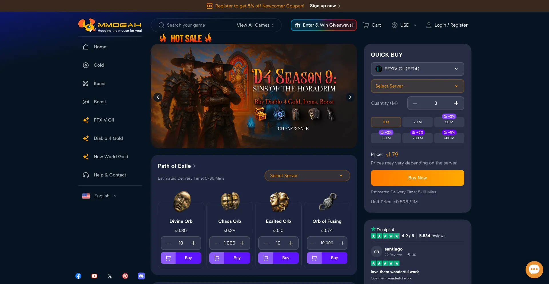 Website screenshot of Mmogah.com