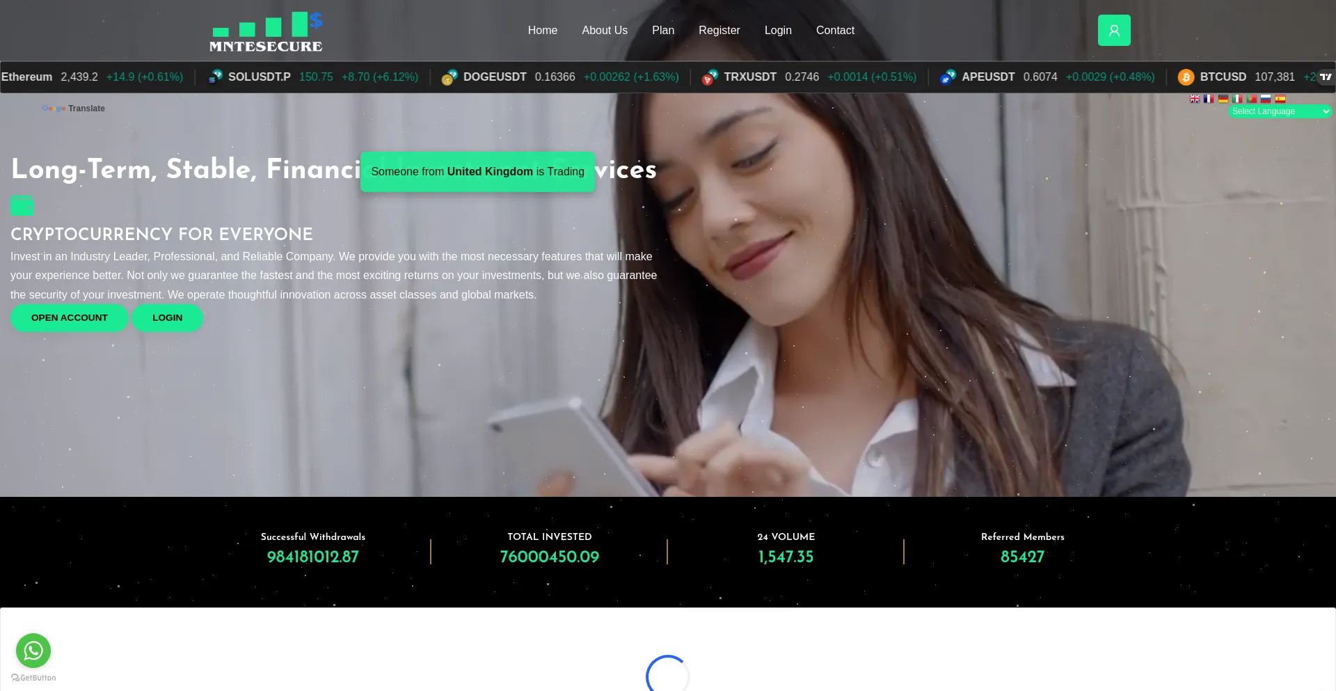 Website screenshot of Mntesecure.org