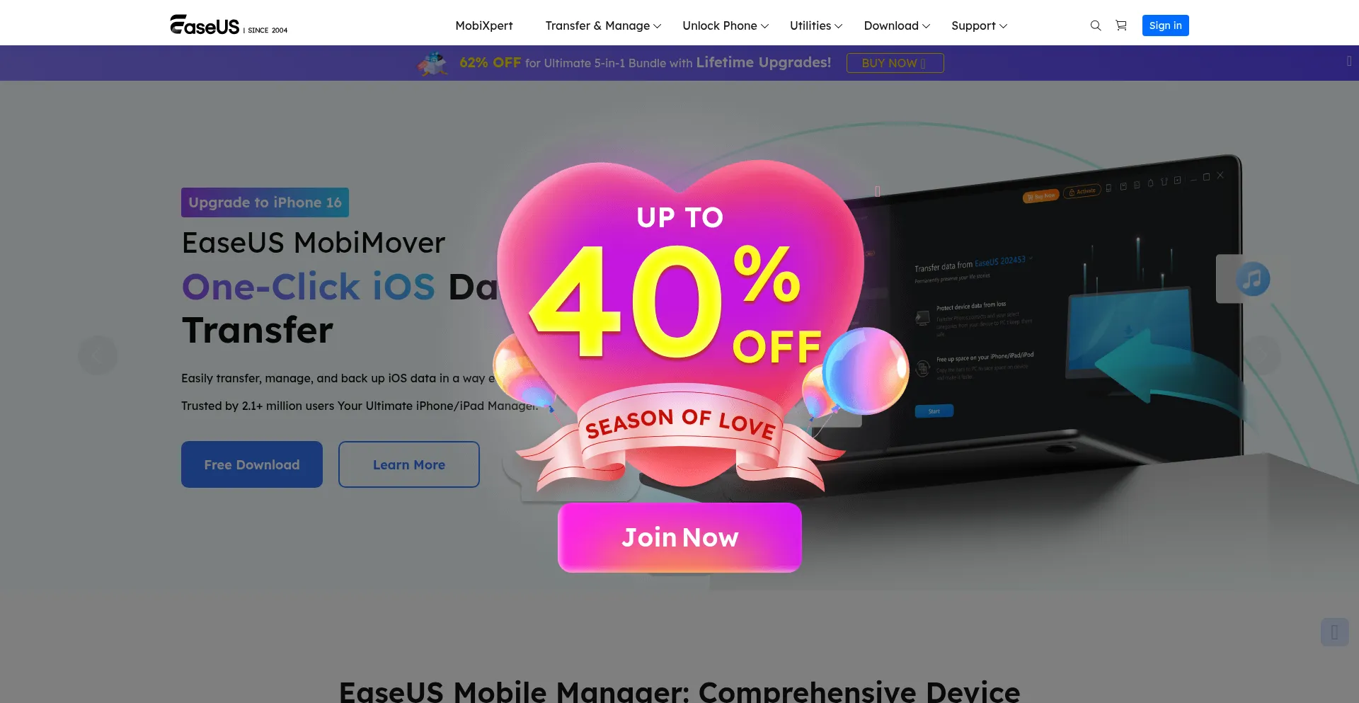 Website screenshot of Mobi.easeus.com
