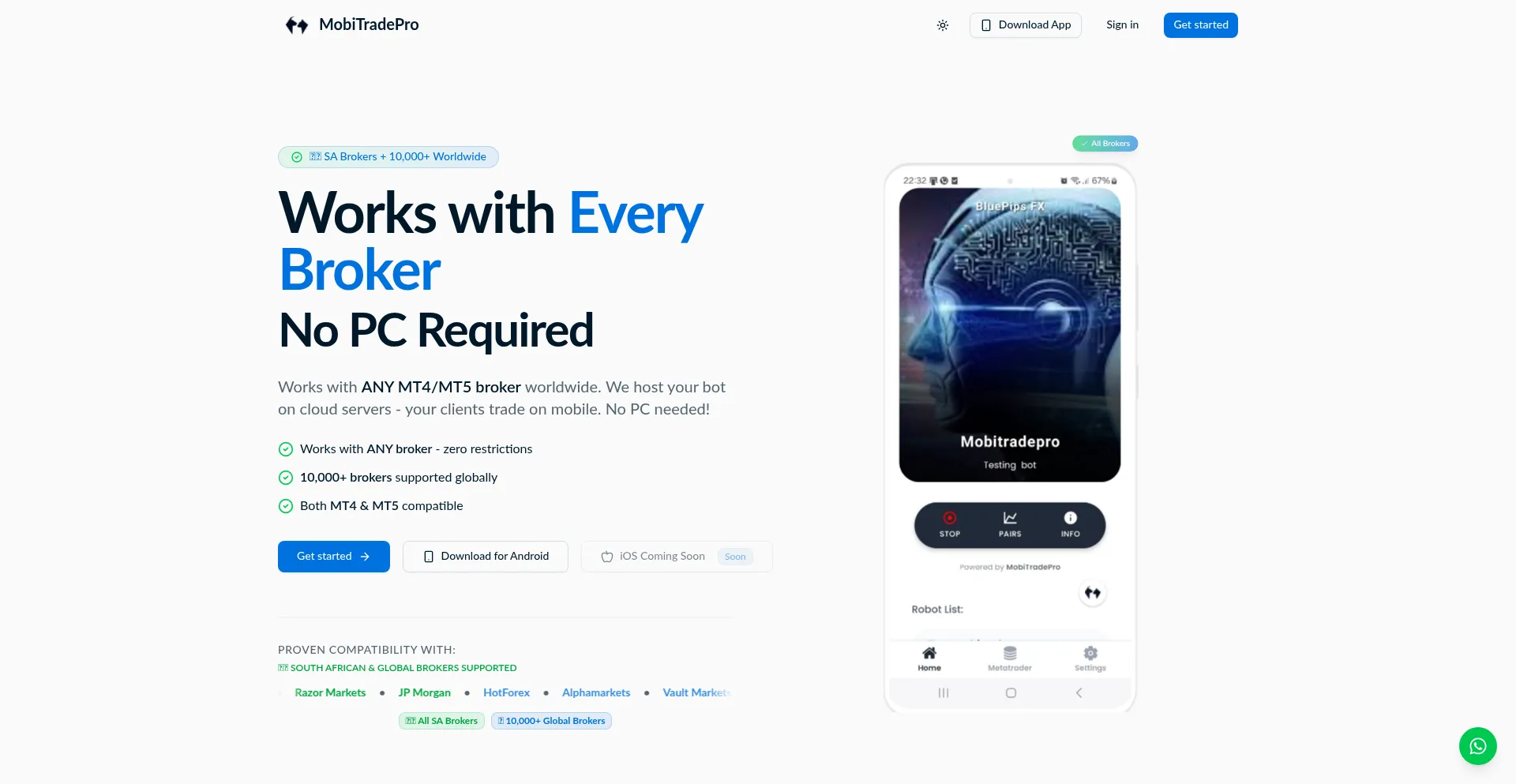 Website screenshot of Mobitradepro.com