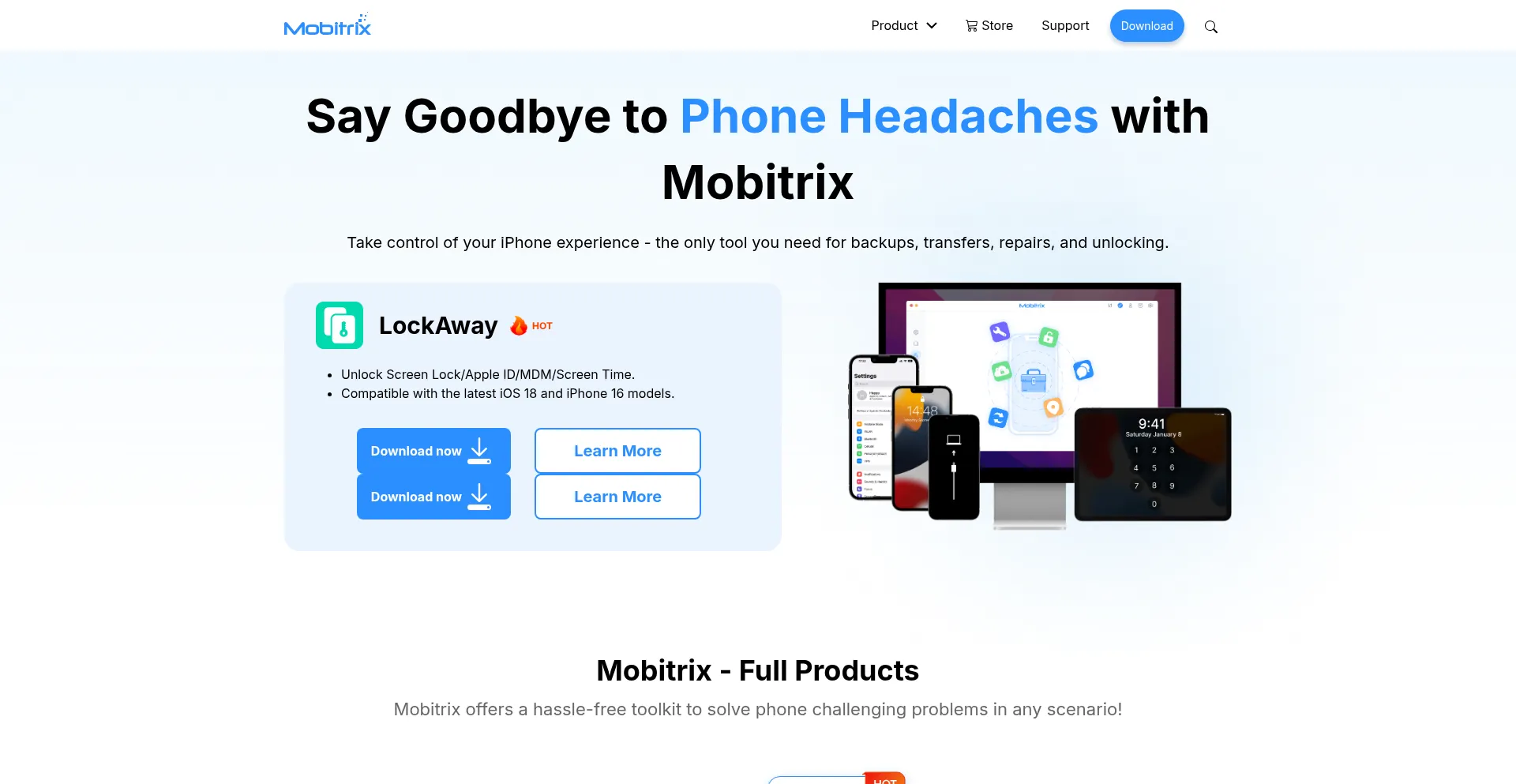 Website screenshot of Mobitrix.com