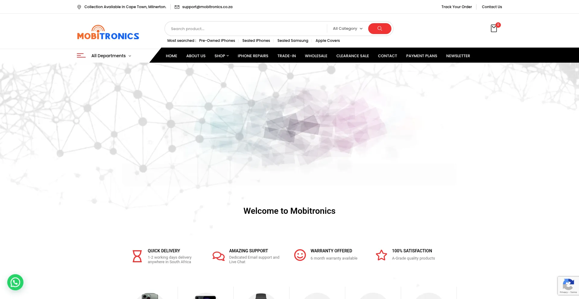 Website screenshot of Mobitronics.co.za