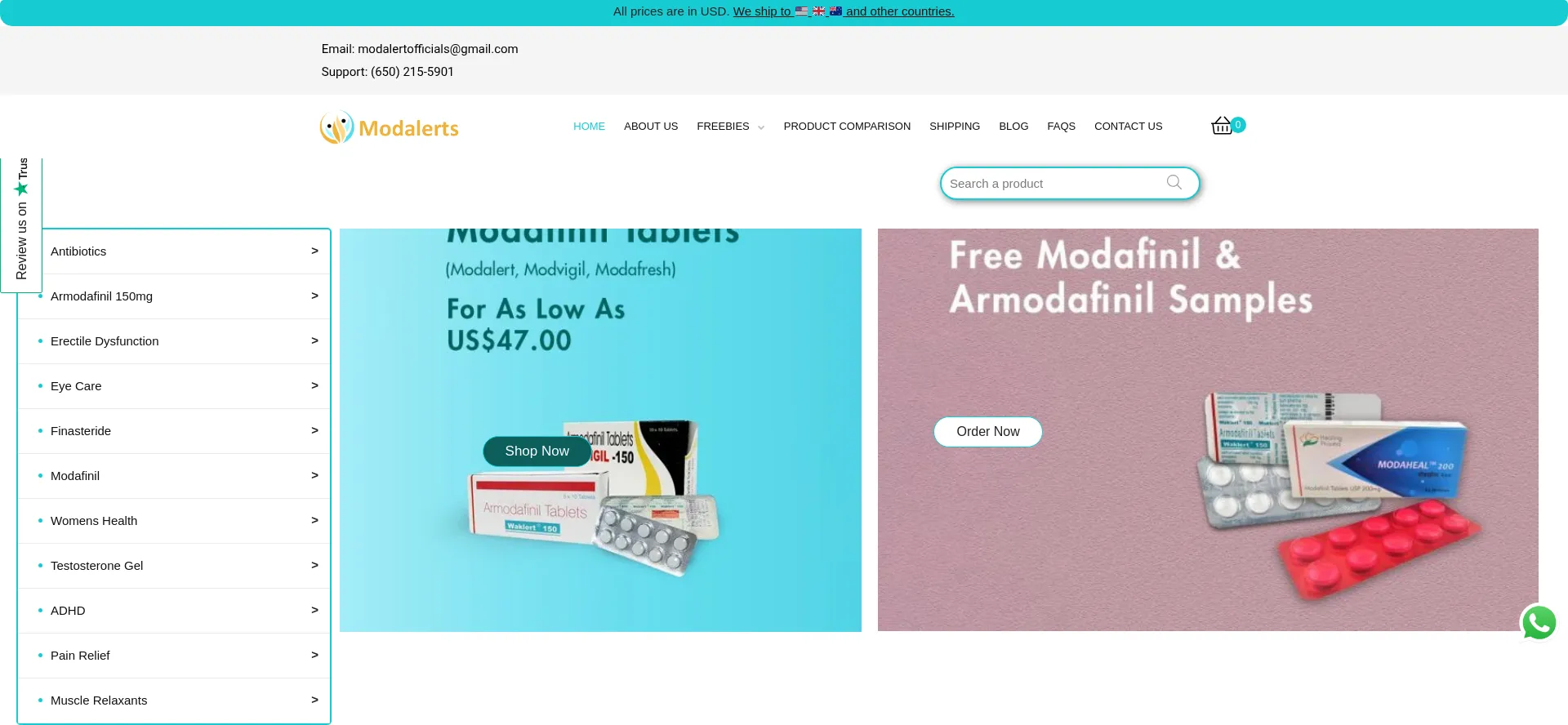 Website screenshot of Modalerts.net