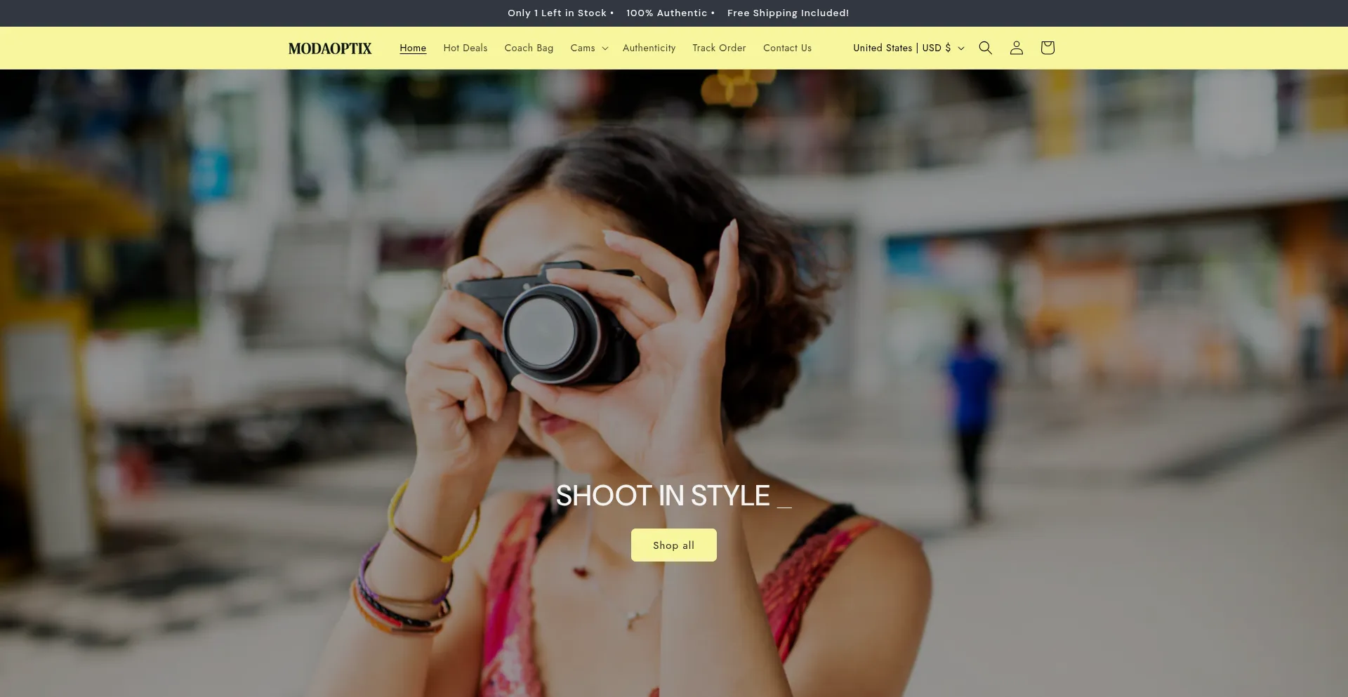 Website screenshot of Modaoptix.myshopify.com
