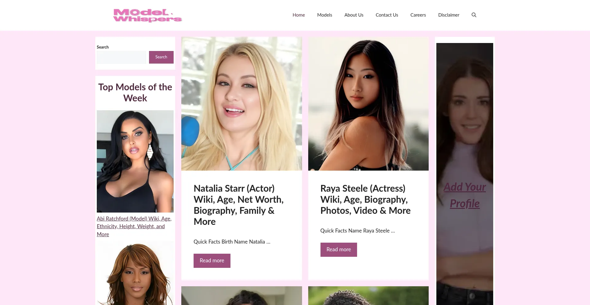 Website screenshot of Modelwhispers.com