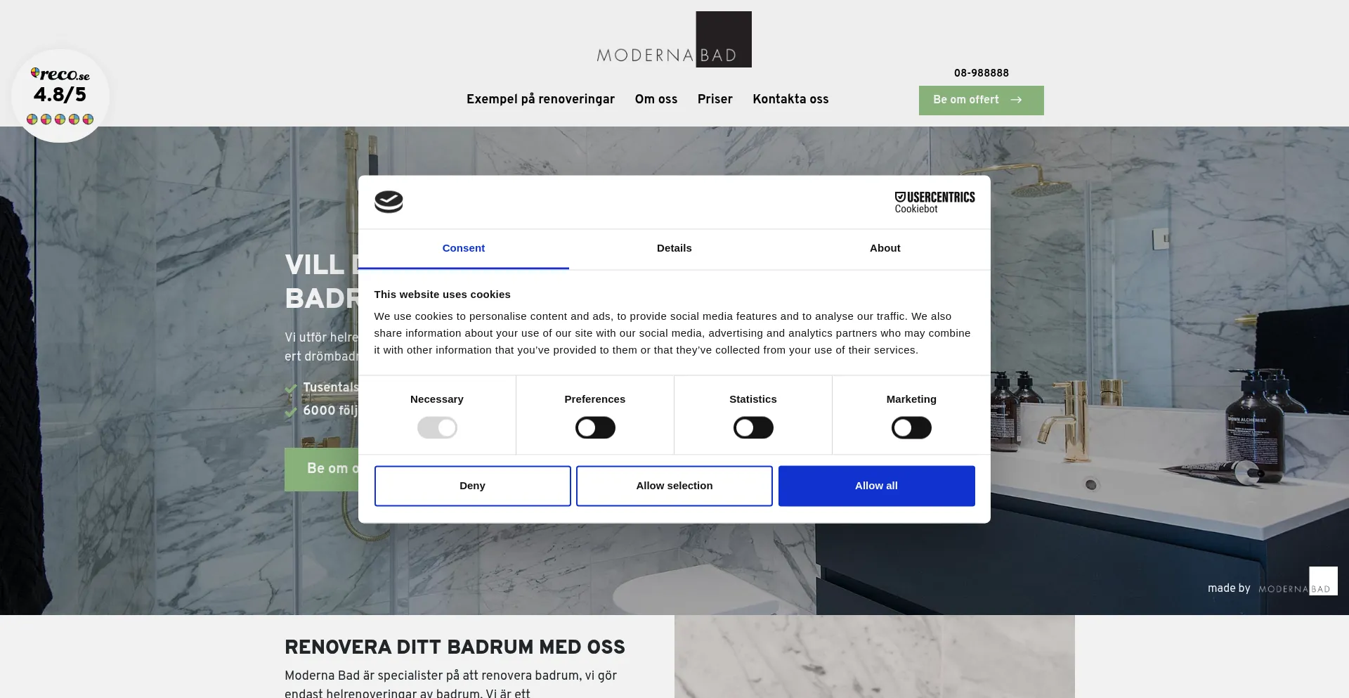 Website screenshot of Modernabad.se
