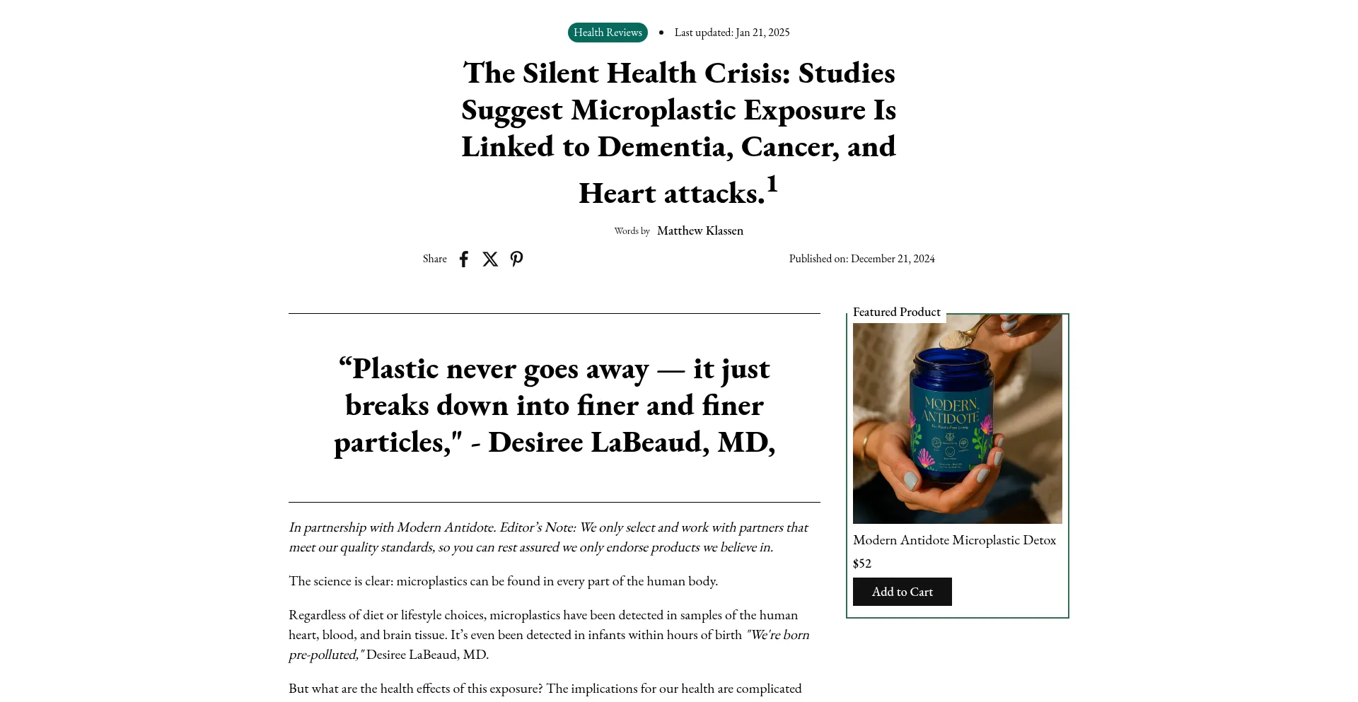 Website screenshot of Modernantidote.co