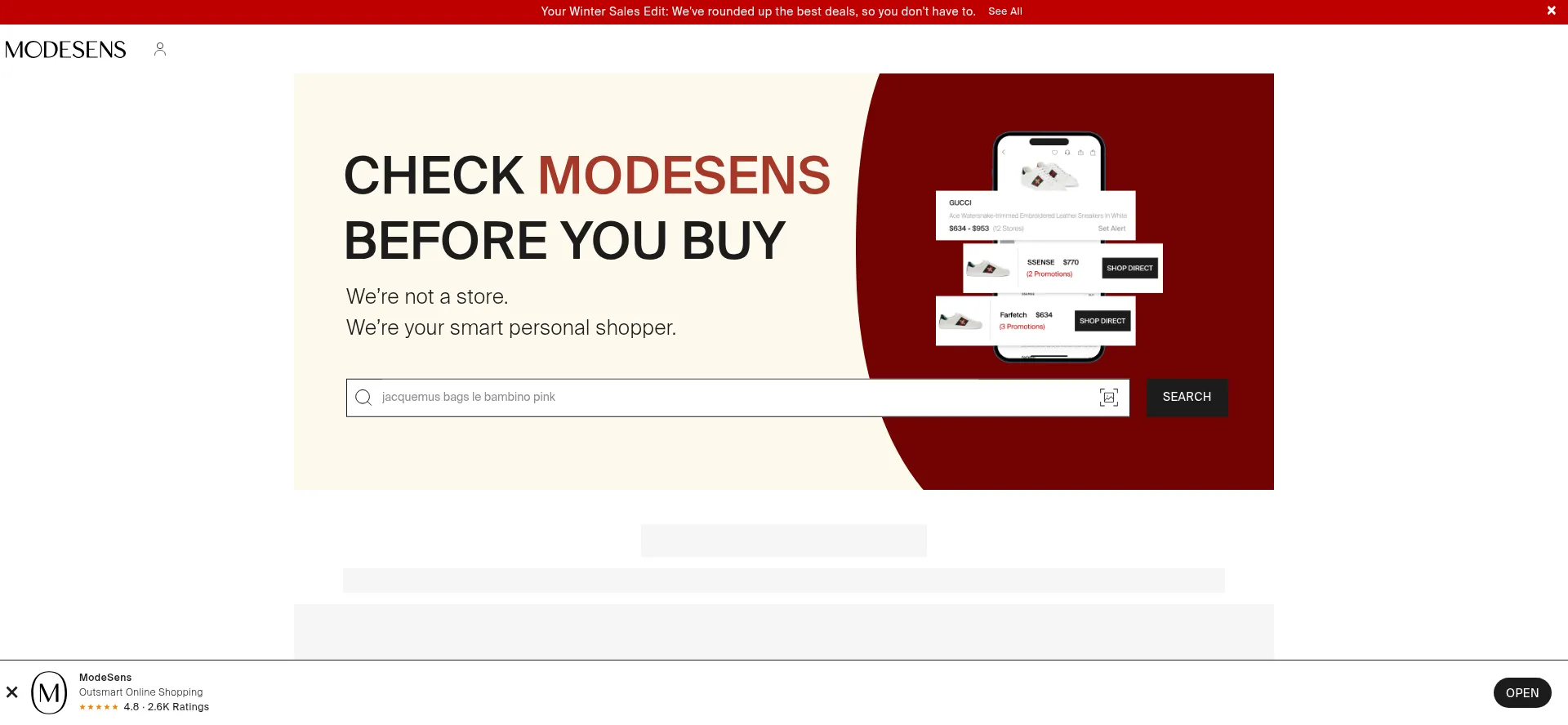Website screenshot of Modesens.com