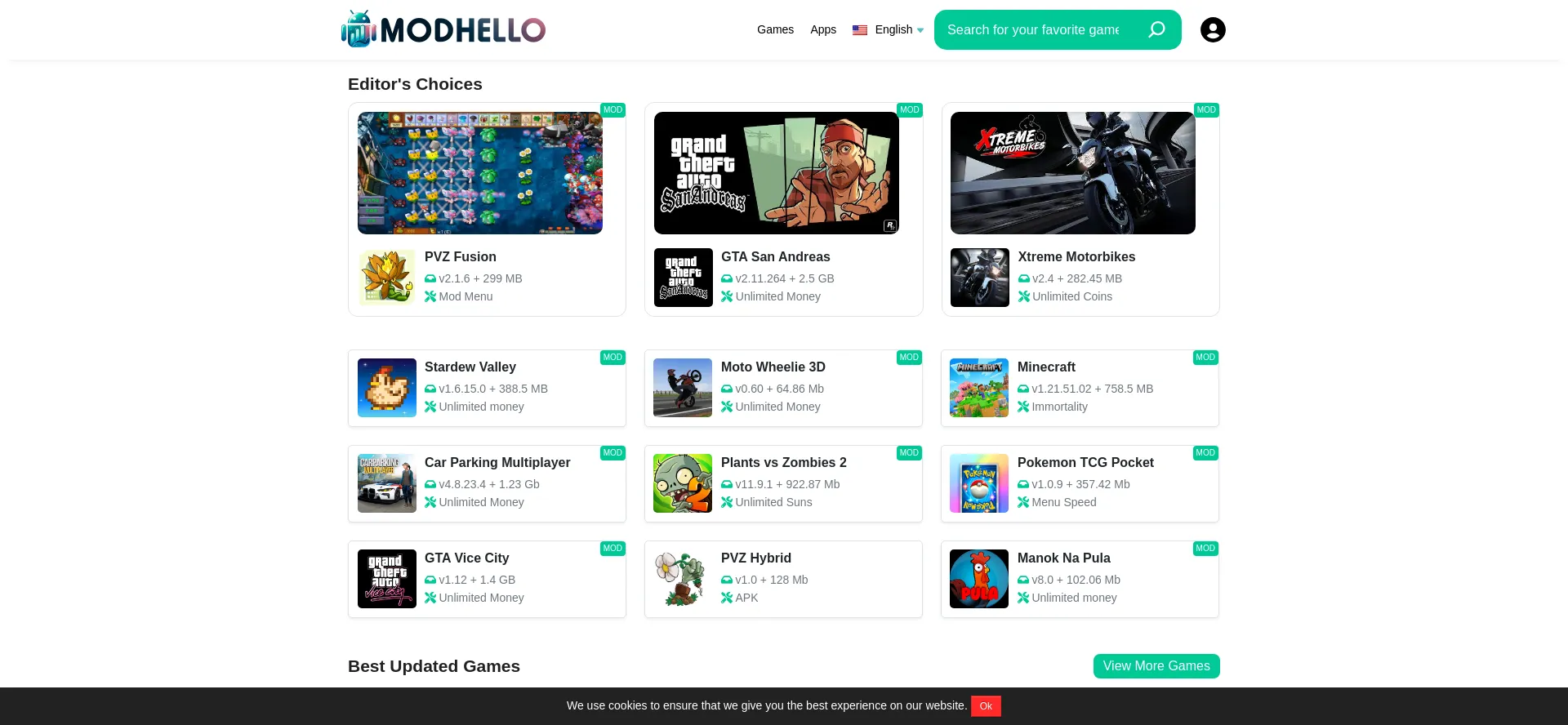 Website screenshot of Modhello.com