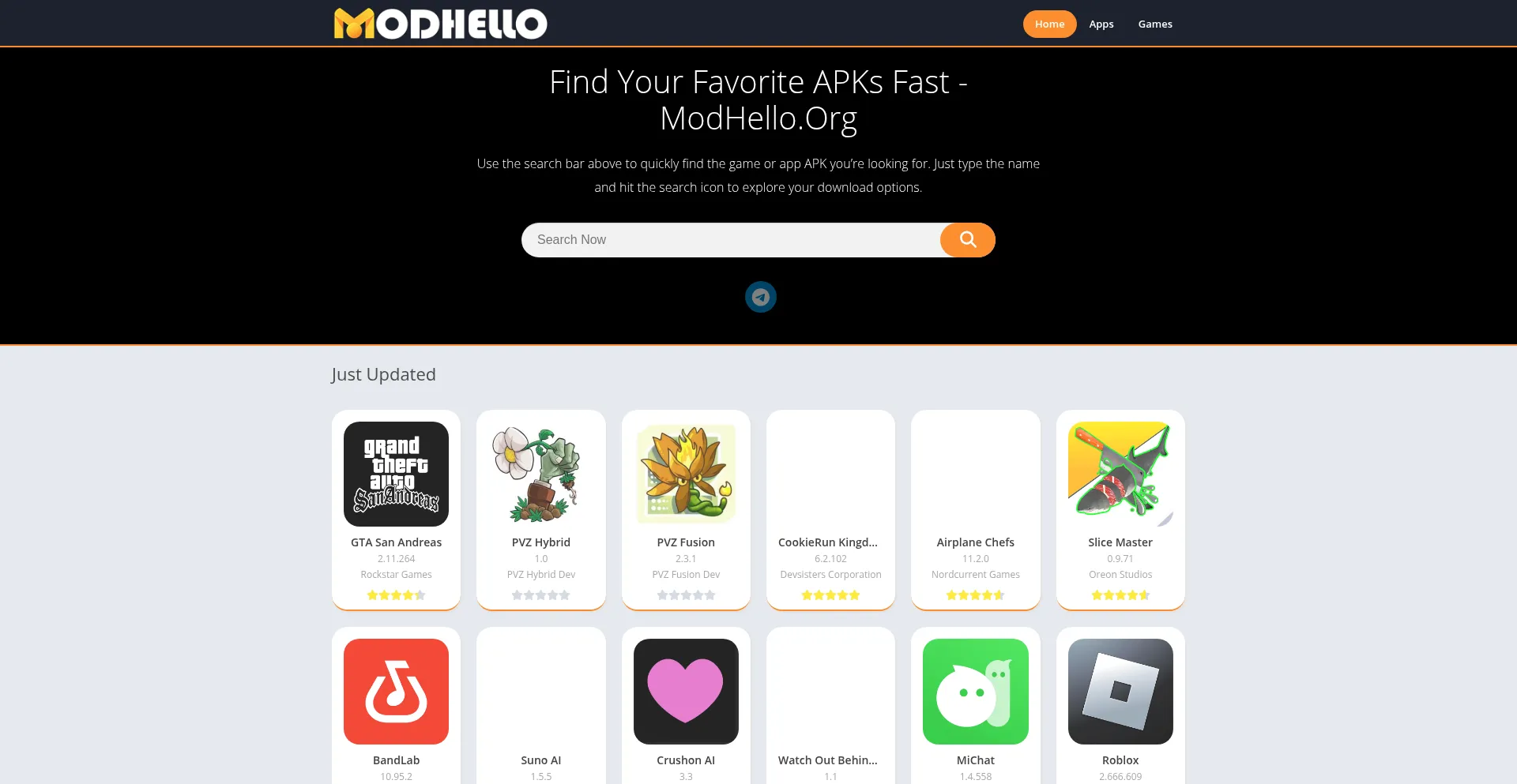 Website screenshot of Modhello.org
