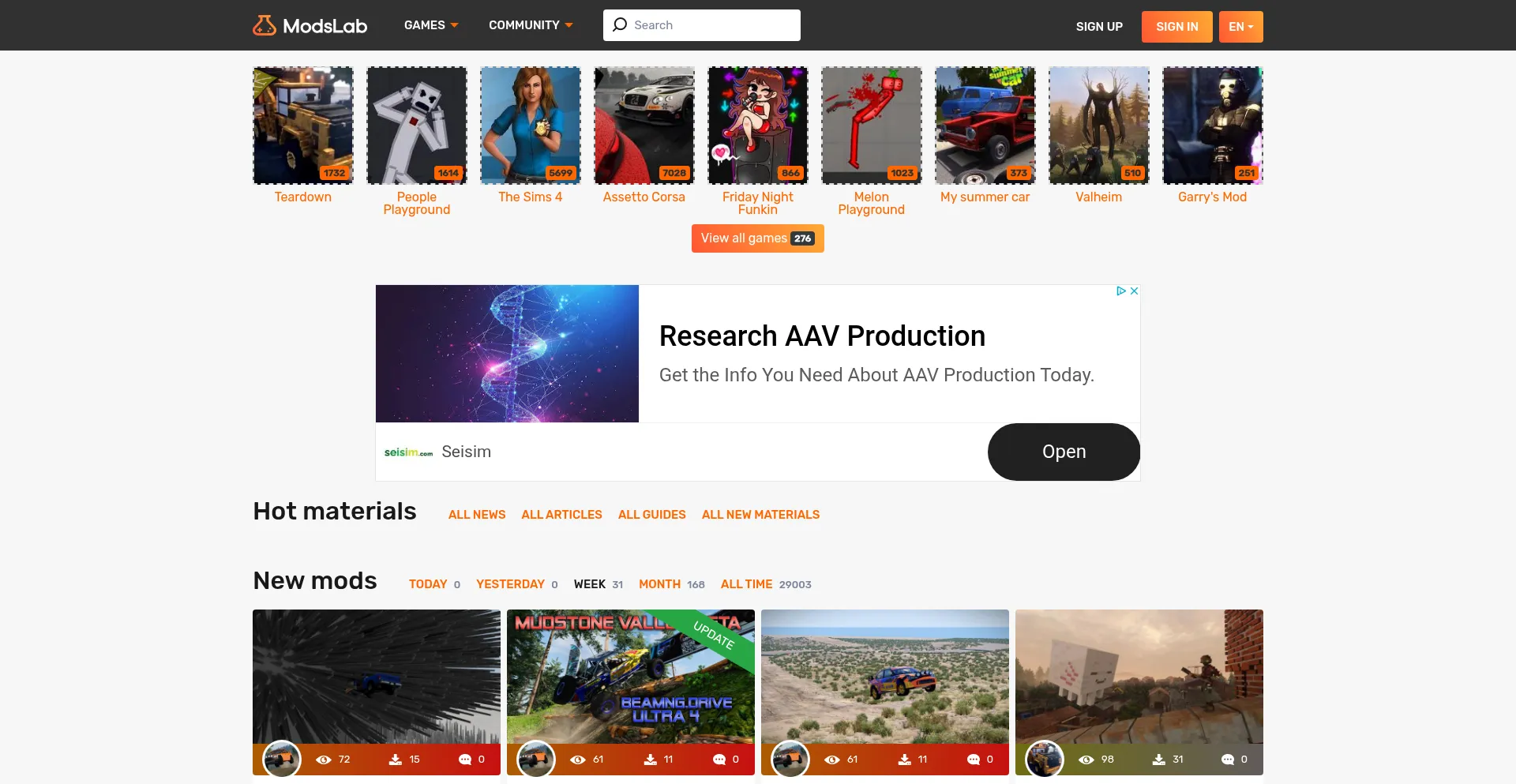 Website screenshot of Modslab.net