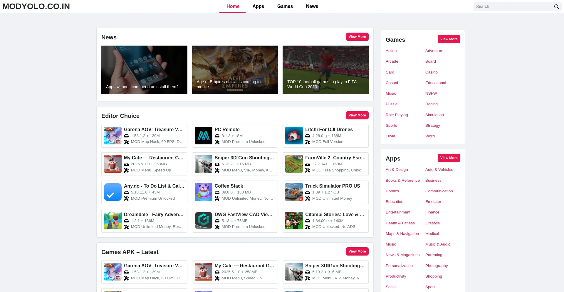 Website screenshot of Modyolo.co.in