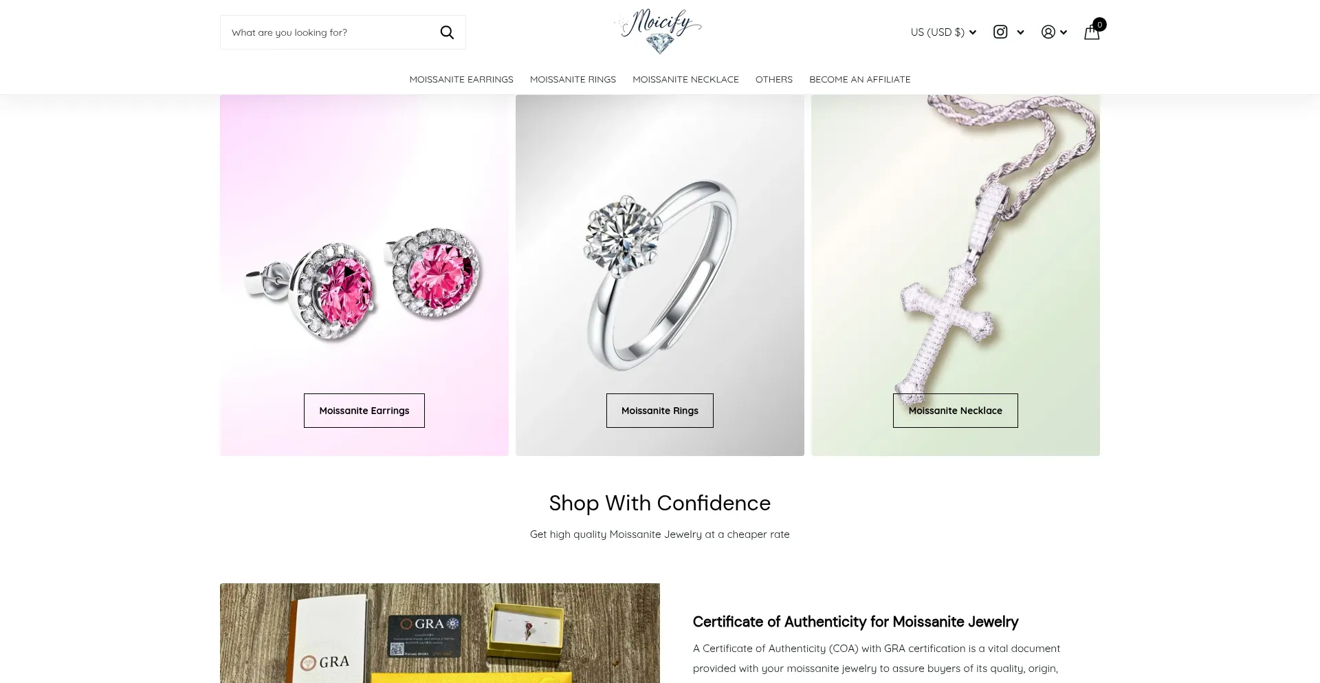 Website screenshot of Moicify.com