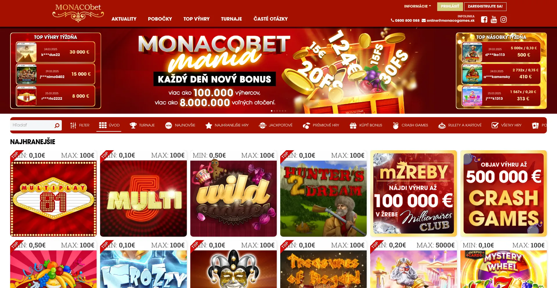 Website screenshot of Moj.monacobet.sk