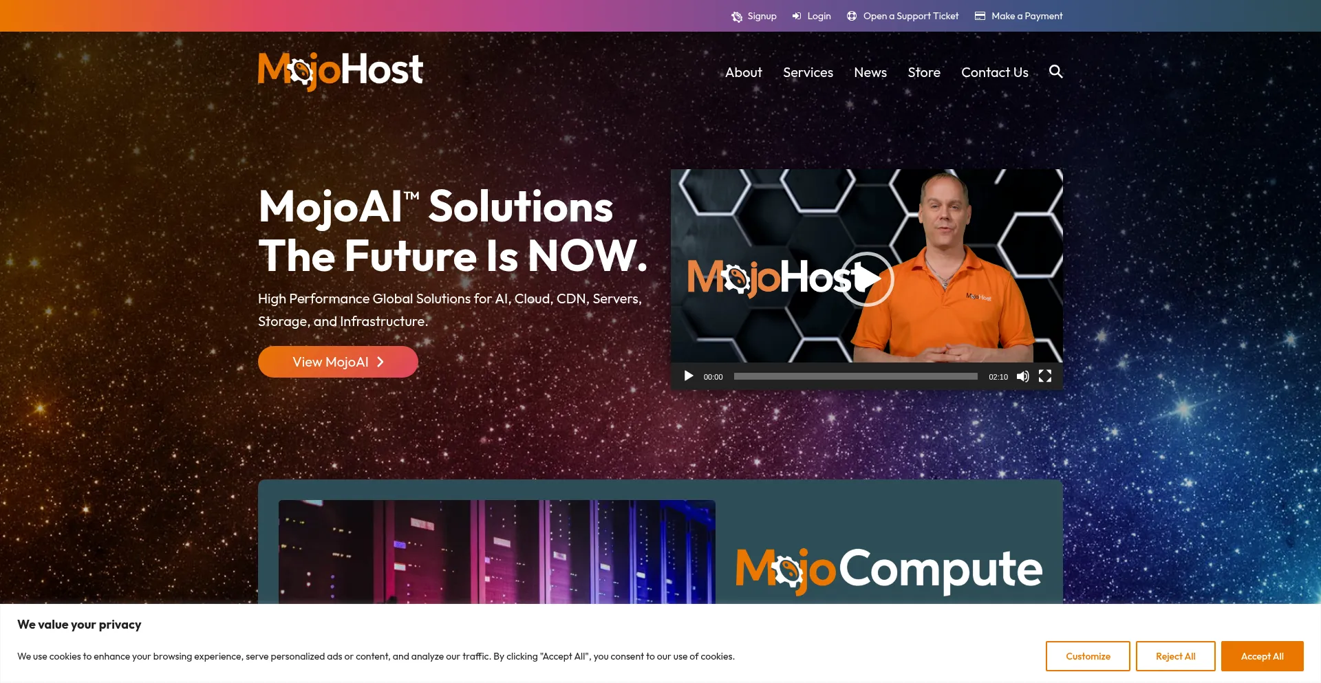 Website screenshot of Mojohost.com
