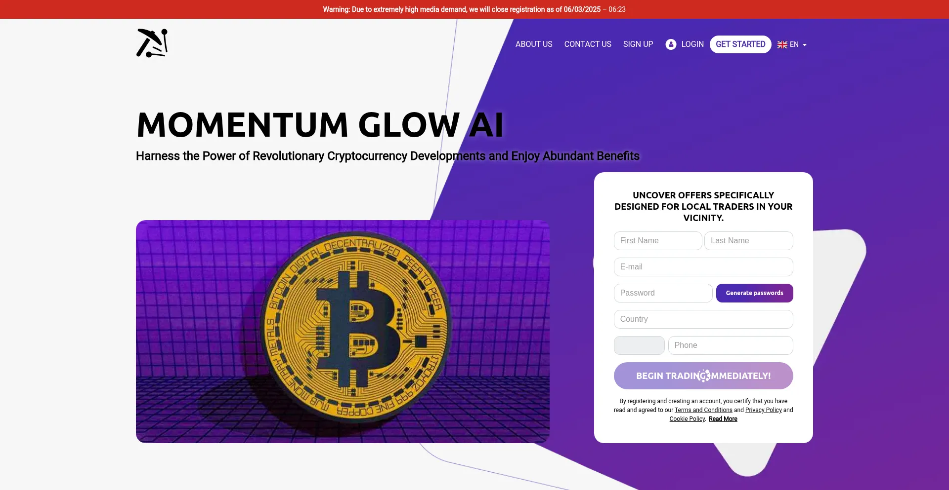 Website screenshot of Momentum-glowai-app.com