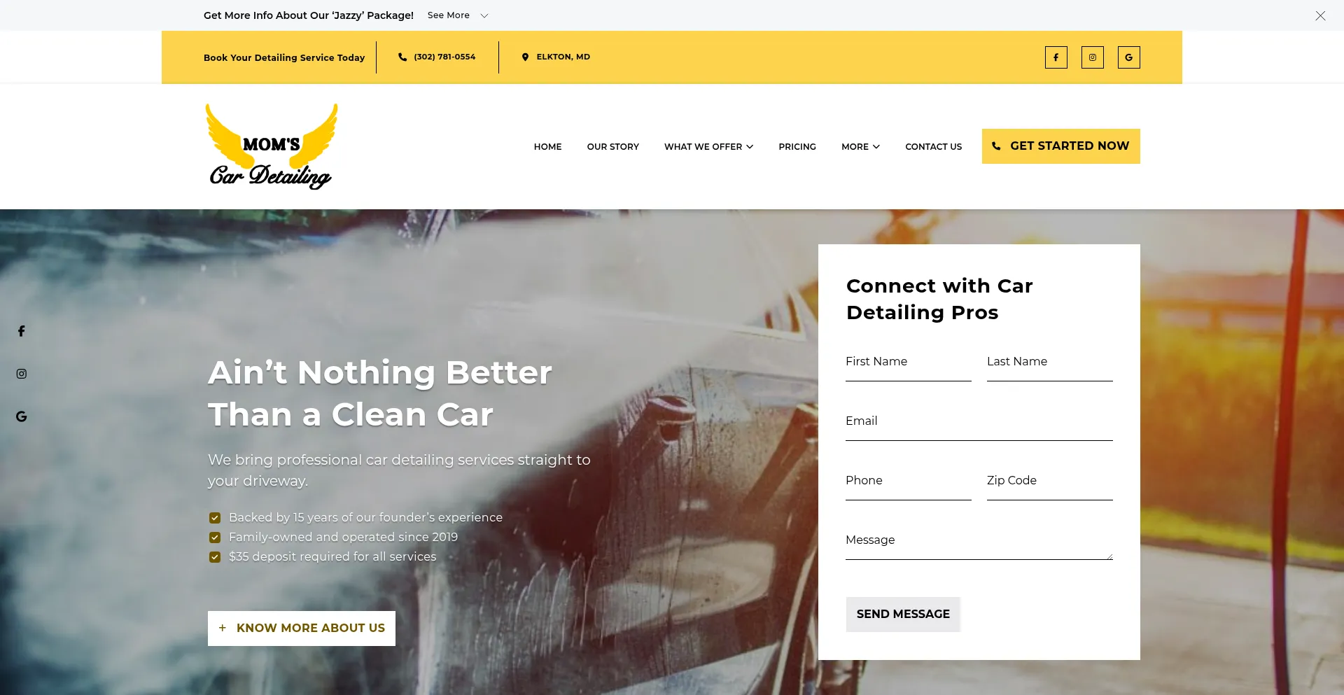 Website screenshot of Momscardetailing.com