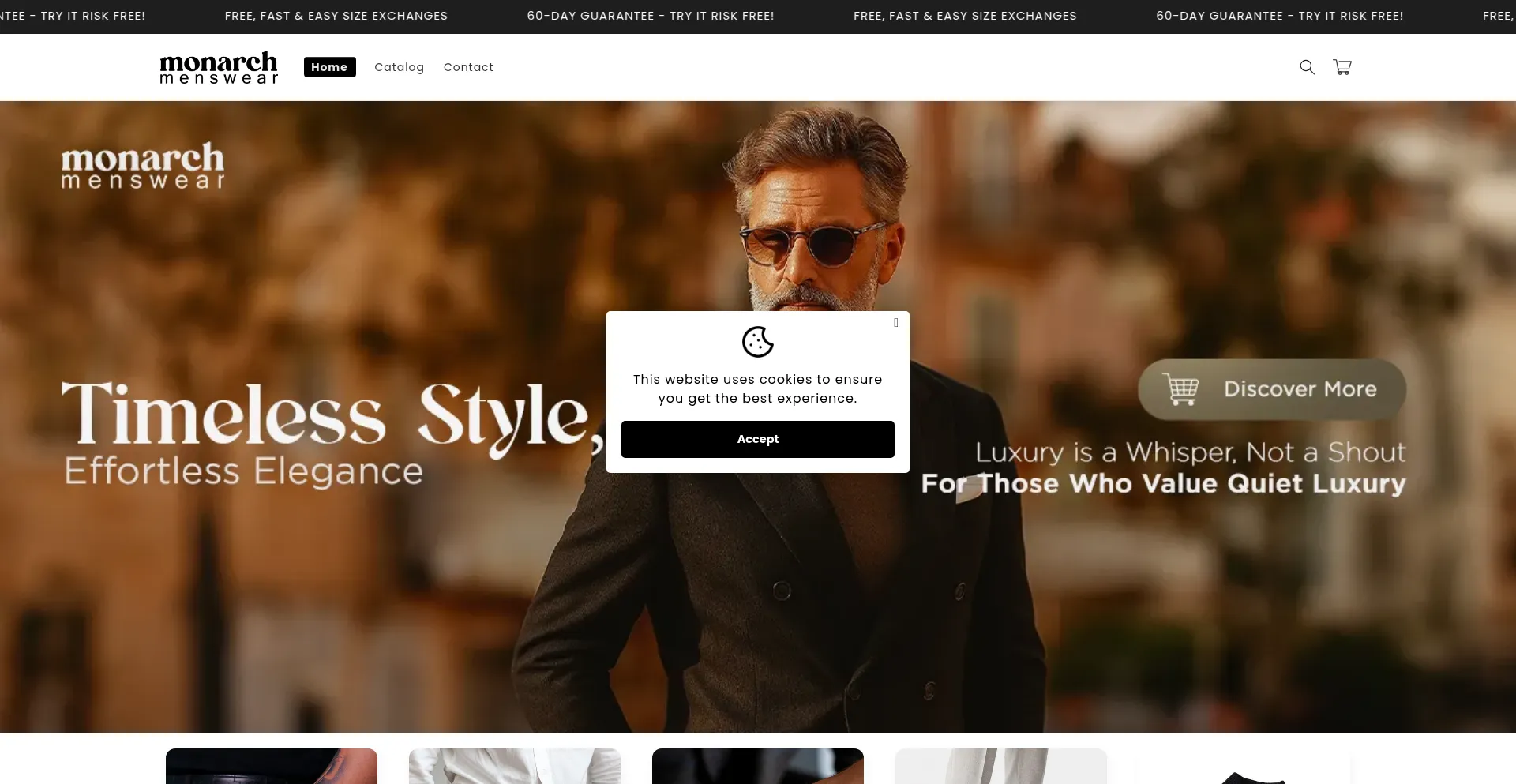 Website screenshot of Monarchmenswear.online